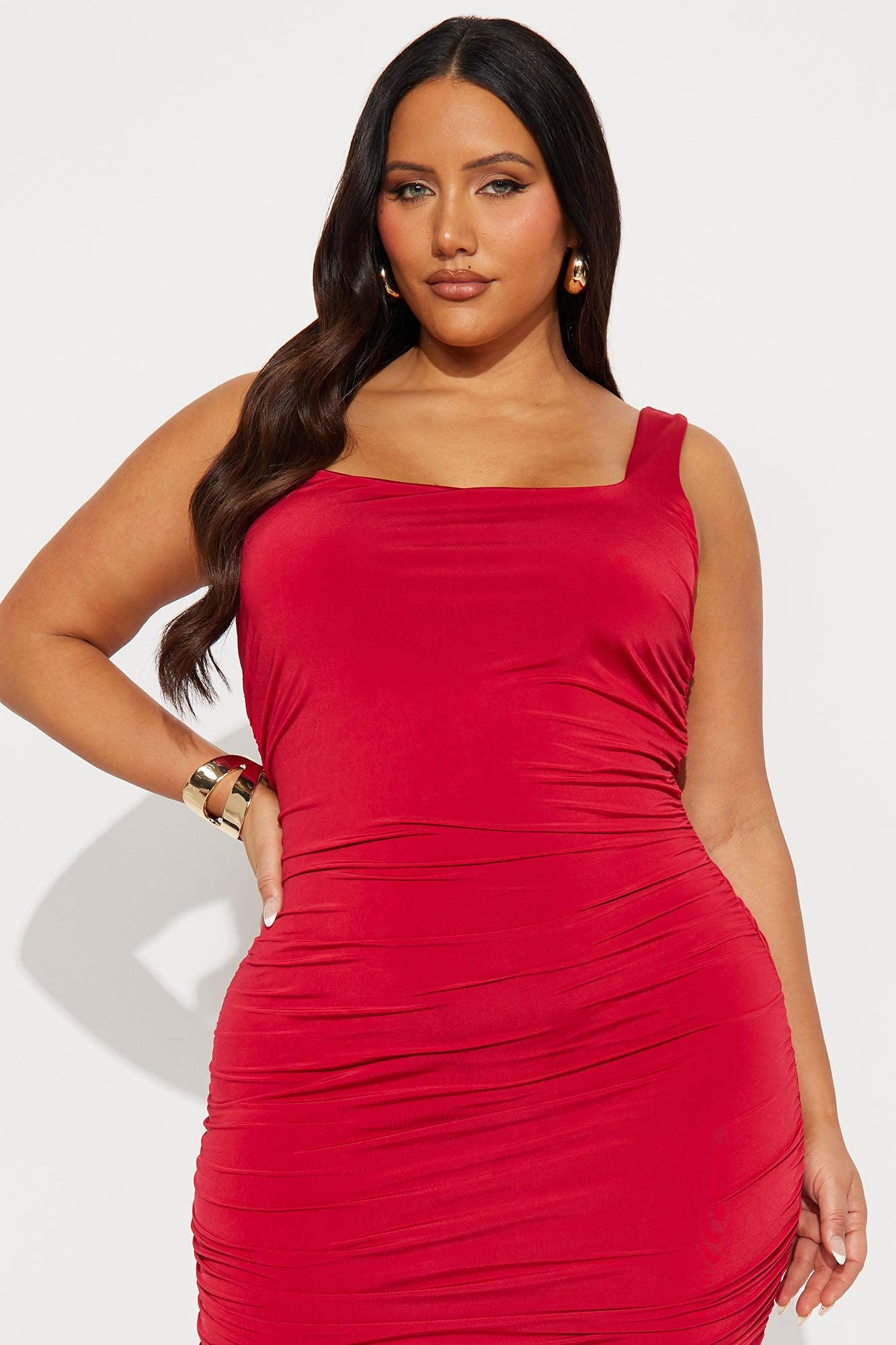 Brianna Ruched Midi Dress - Red Female Product Image