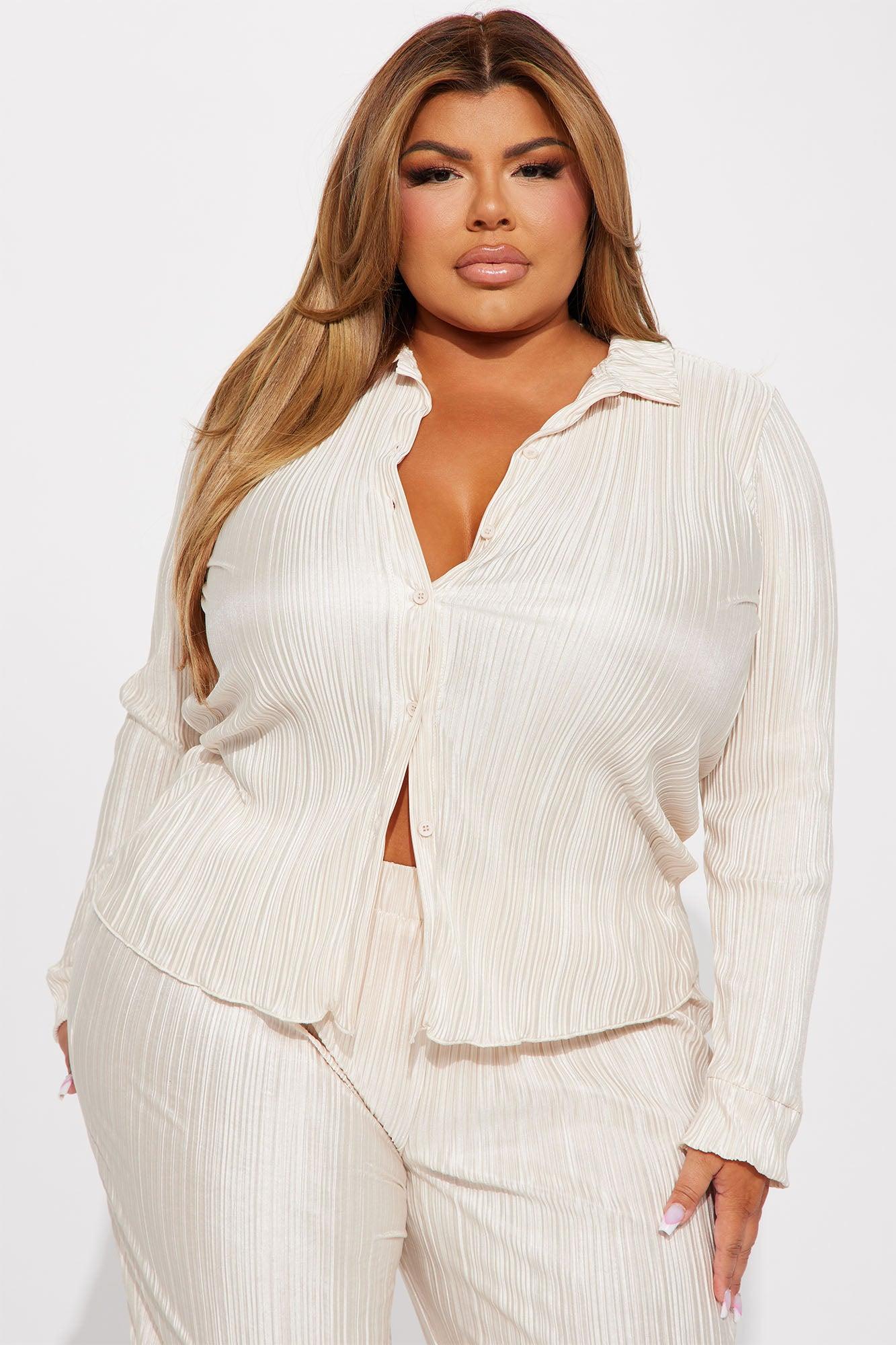 Pick Me Plisse Pant Set - Cream Product Image