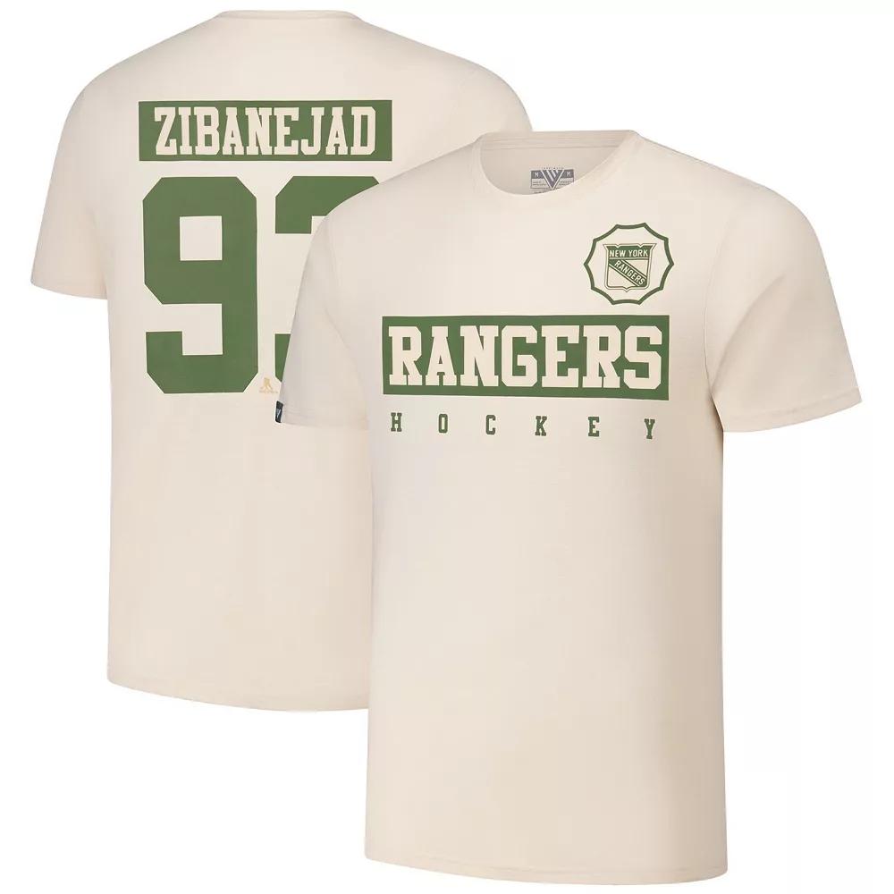 Mens Levelwear Mika Zibanejad Khaki New York Rangers 2024 NHL Military Appreciation Richmond Delta Player Name & Number T-Shirt Product Image