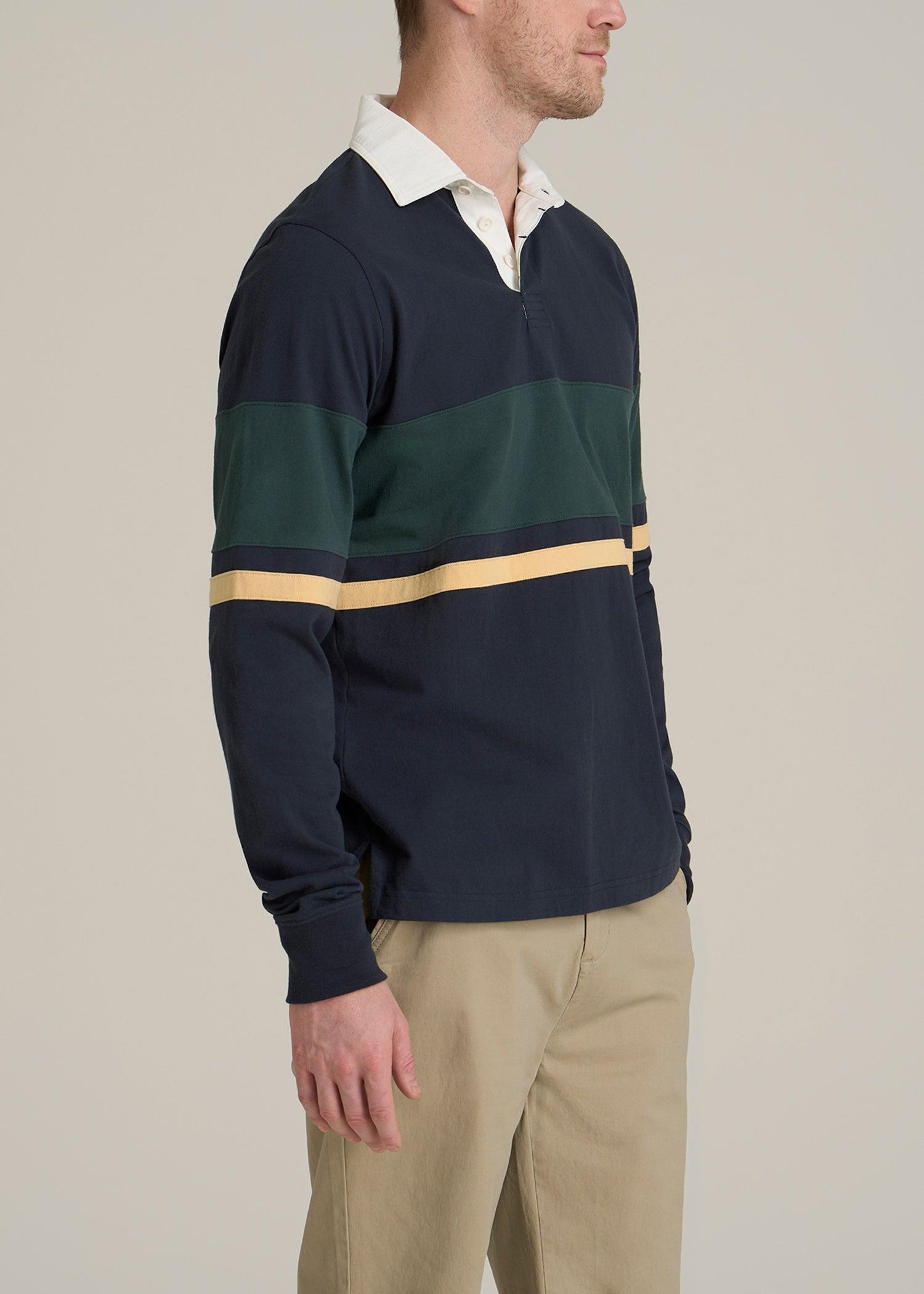 Rugby Long Sleeve Shirt for Tall Men in Navy Multi Male Product Image