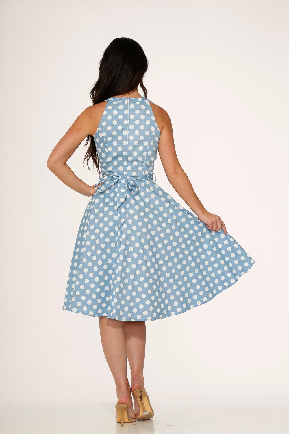 Light Blue & White Polka Dot Swing Dress Product Image