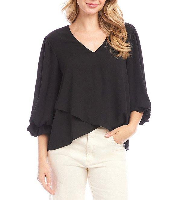 Karen Kane V-Neck 3/4 Lantern Sleeve Asymmetric Top Product Image