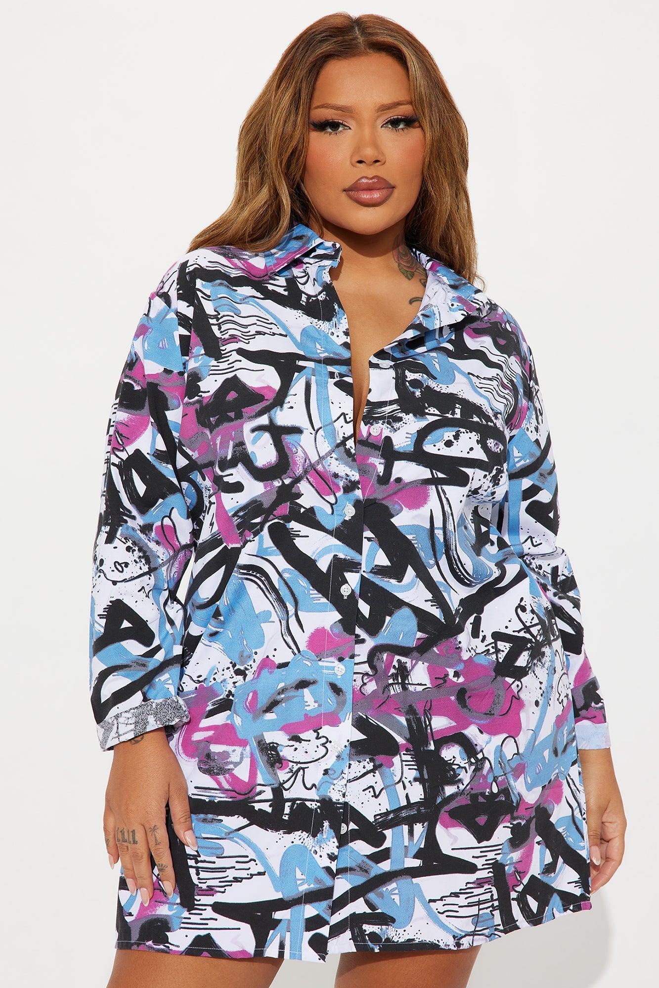 Street Style Mini Shirt Dress - Multi Color Product Image