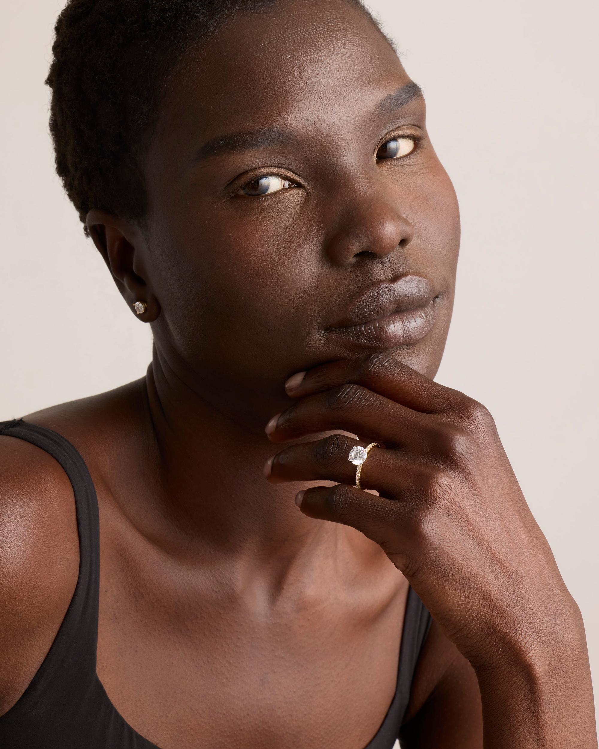 Quince | Women's Lab Grown Diamond Round Petite Pave Engagement Ring Product Image