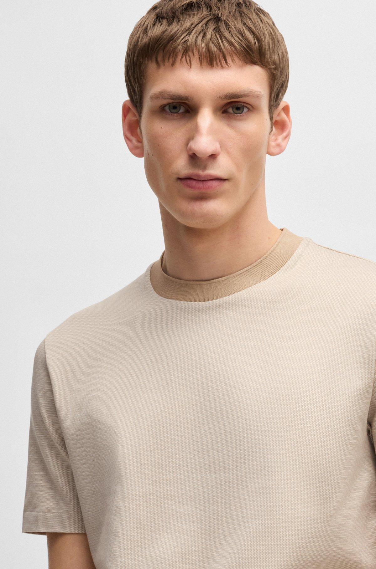 BOSS - Mercerized-cotton T-shirt with micro pattern - Light Beige Product Image