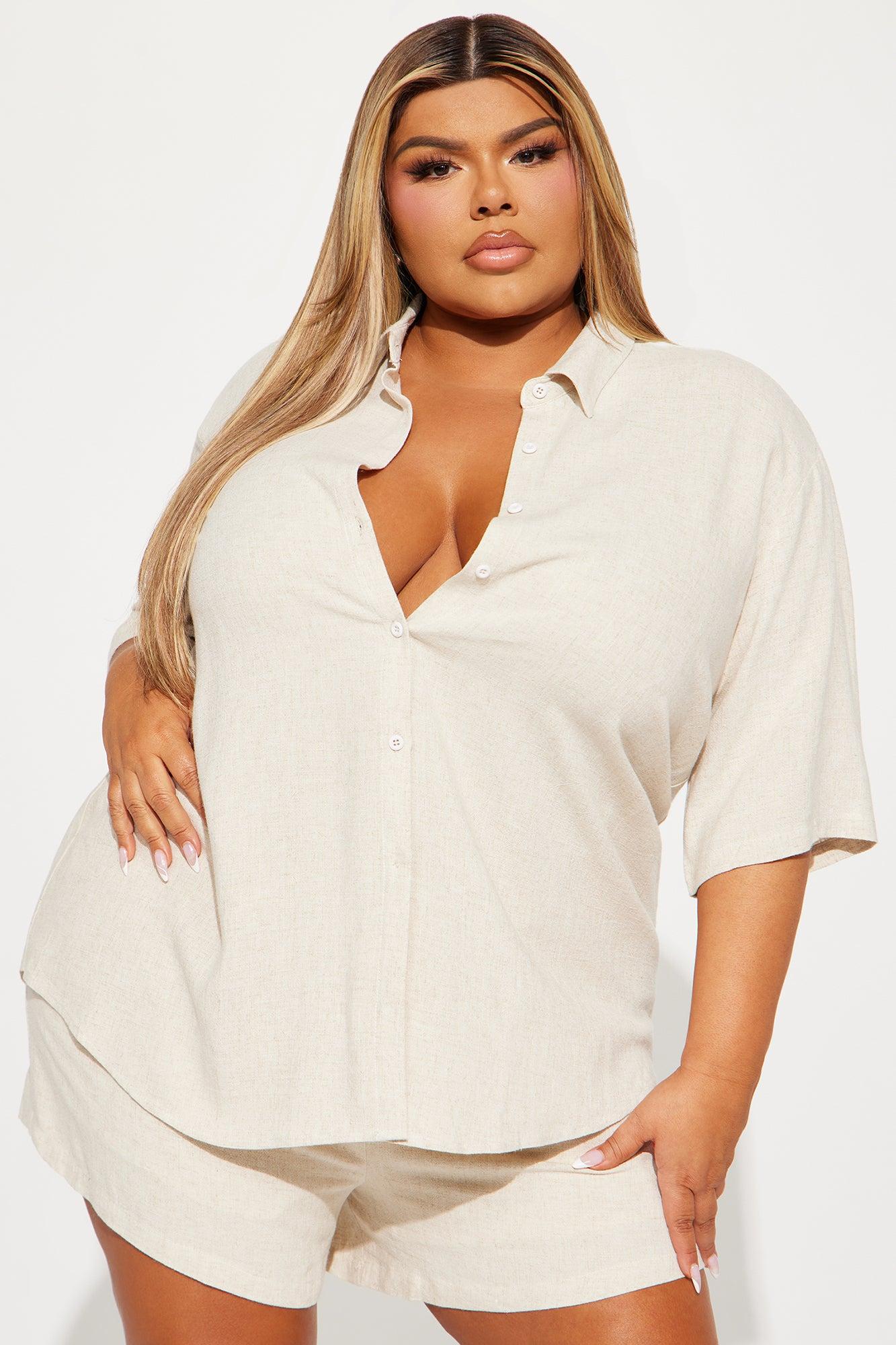 No Secrets Linen Short Set - Oatmeal Product Image