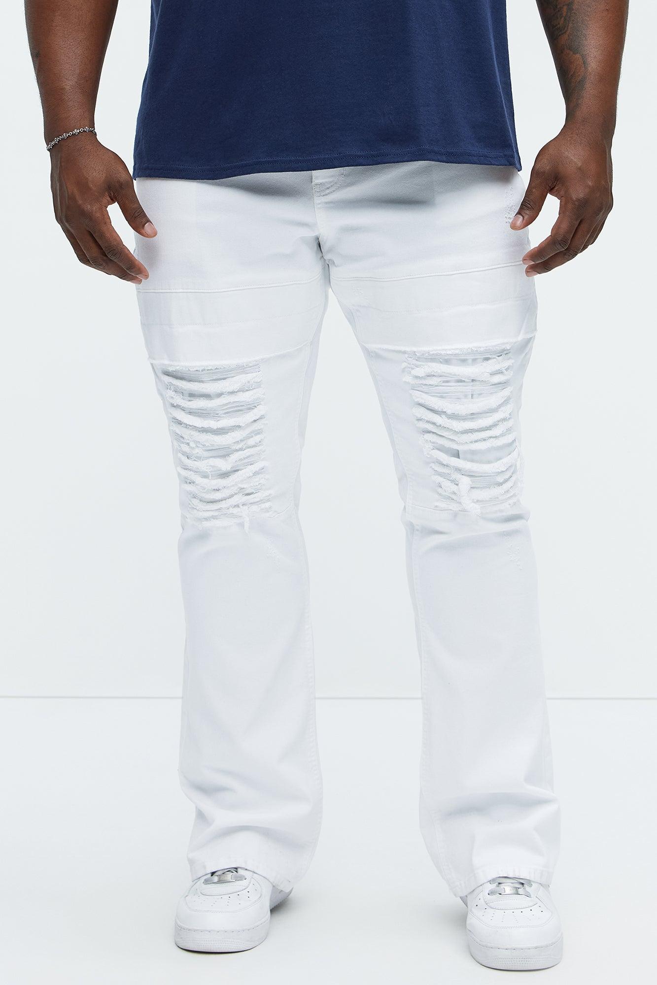 Reel It In Stacked Slim Flare Jeans - White Product Image