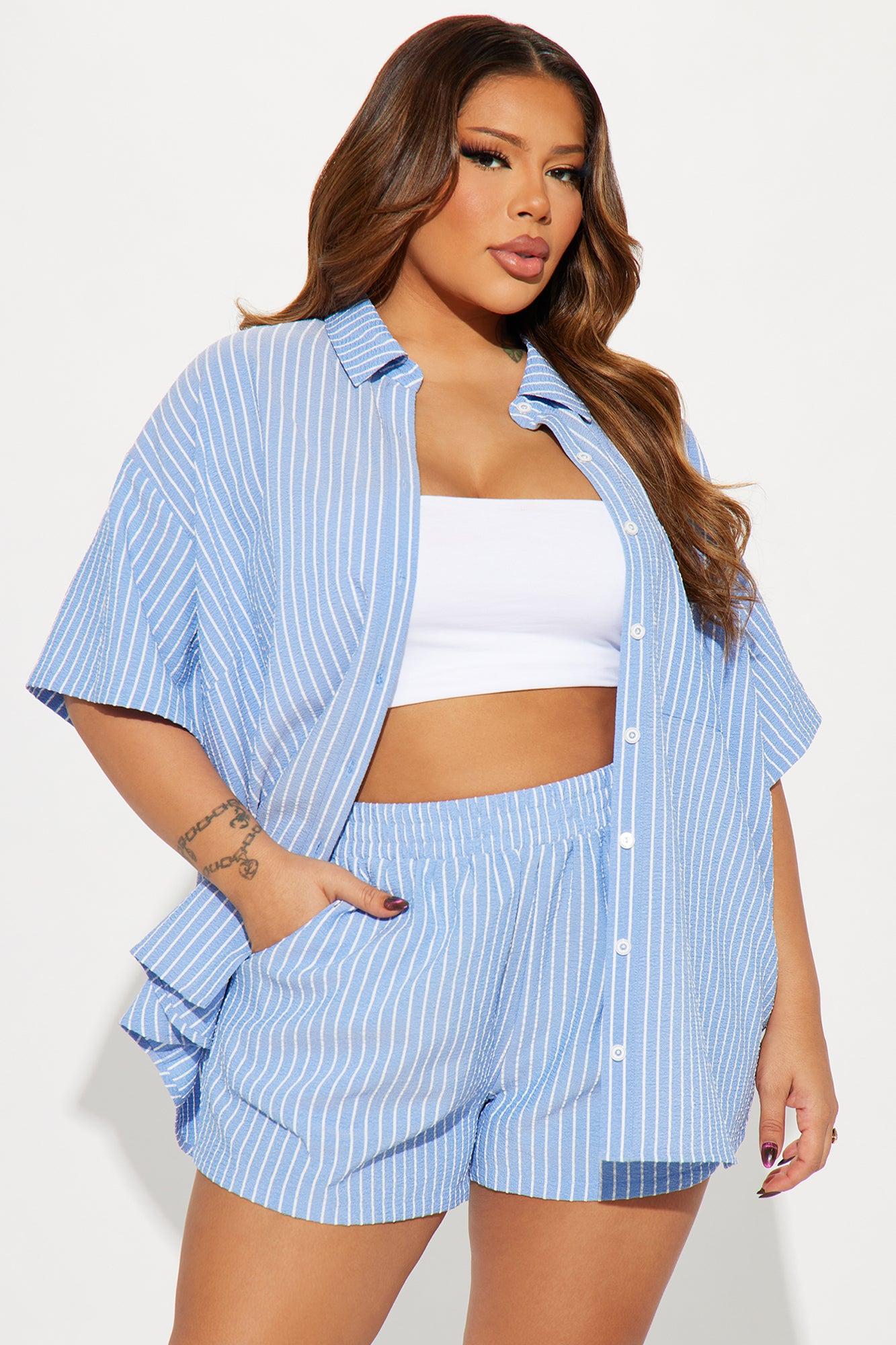 Lily Striped Short Set - Blue Product Image