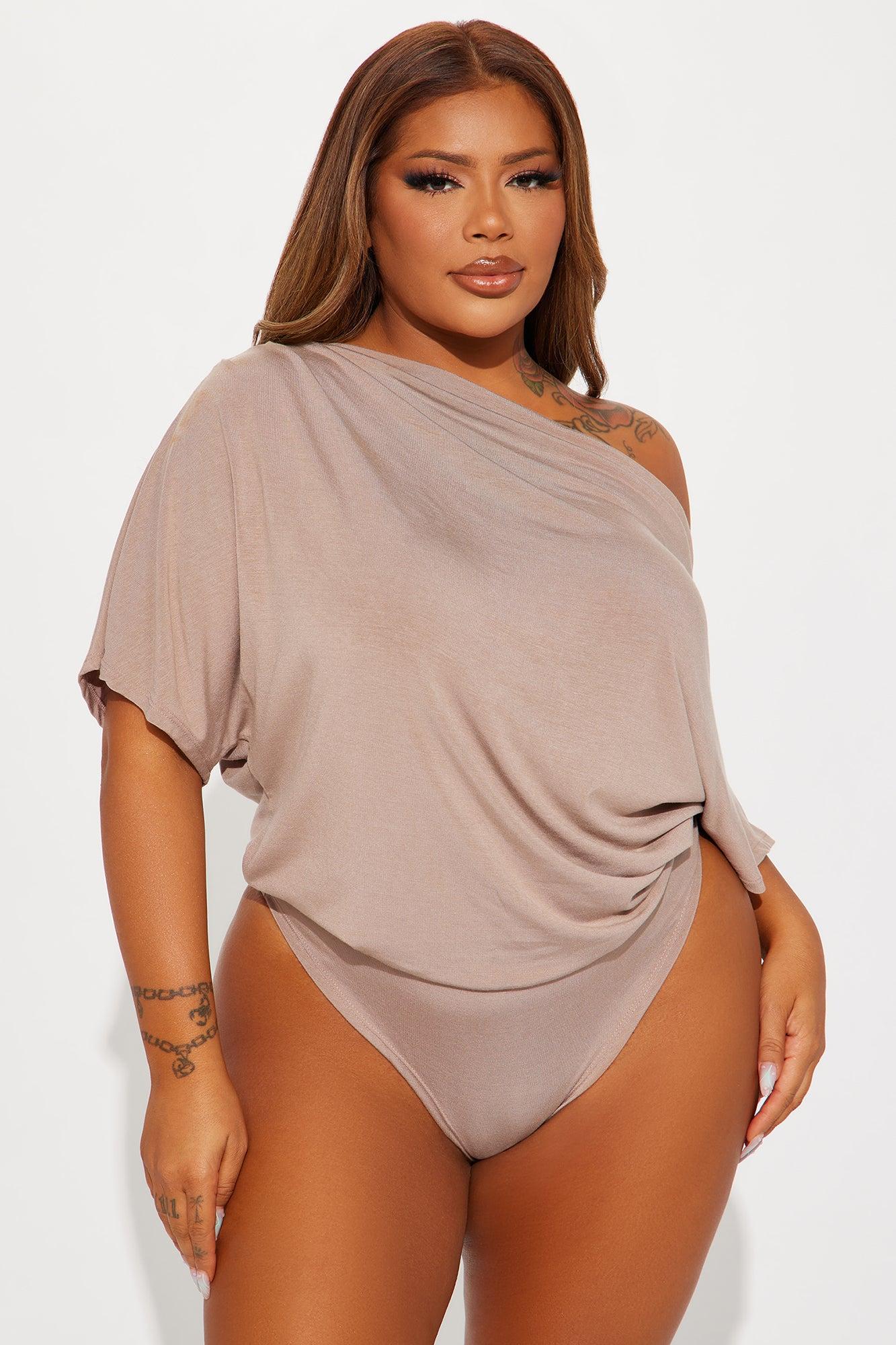 Flatter Me Off Shoulder Bodysuit - Taupe Product Image