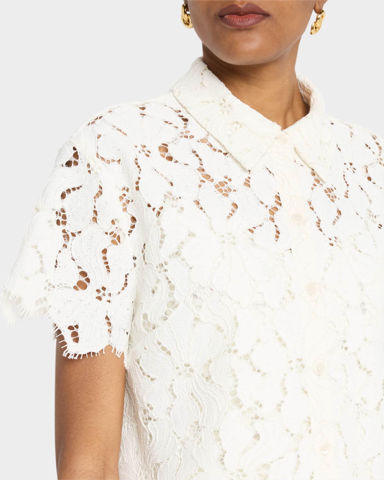 Marjorie Cropped Floral Lace Camp Shirt Product Image