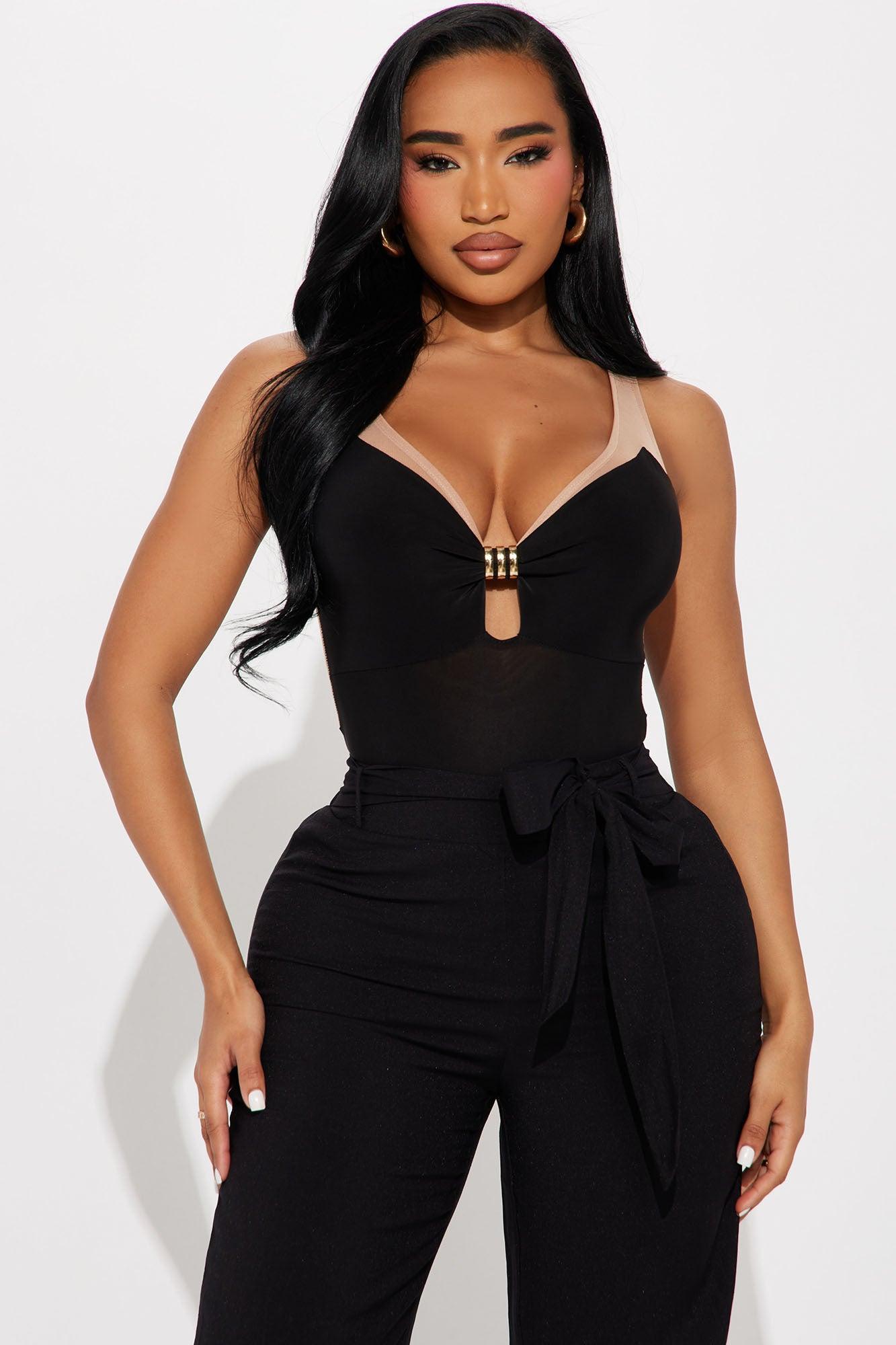 Stefania Ruched Keyhole Bodysuit - Black Product Image