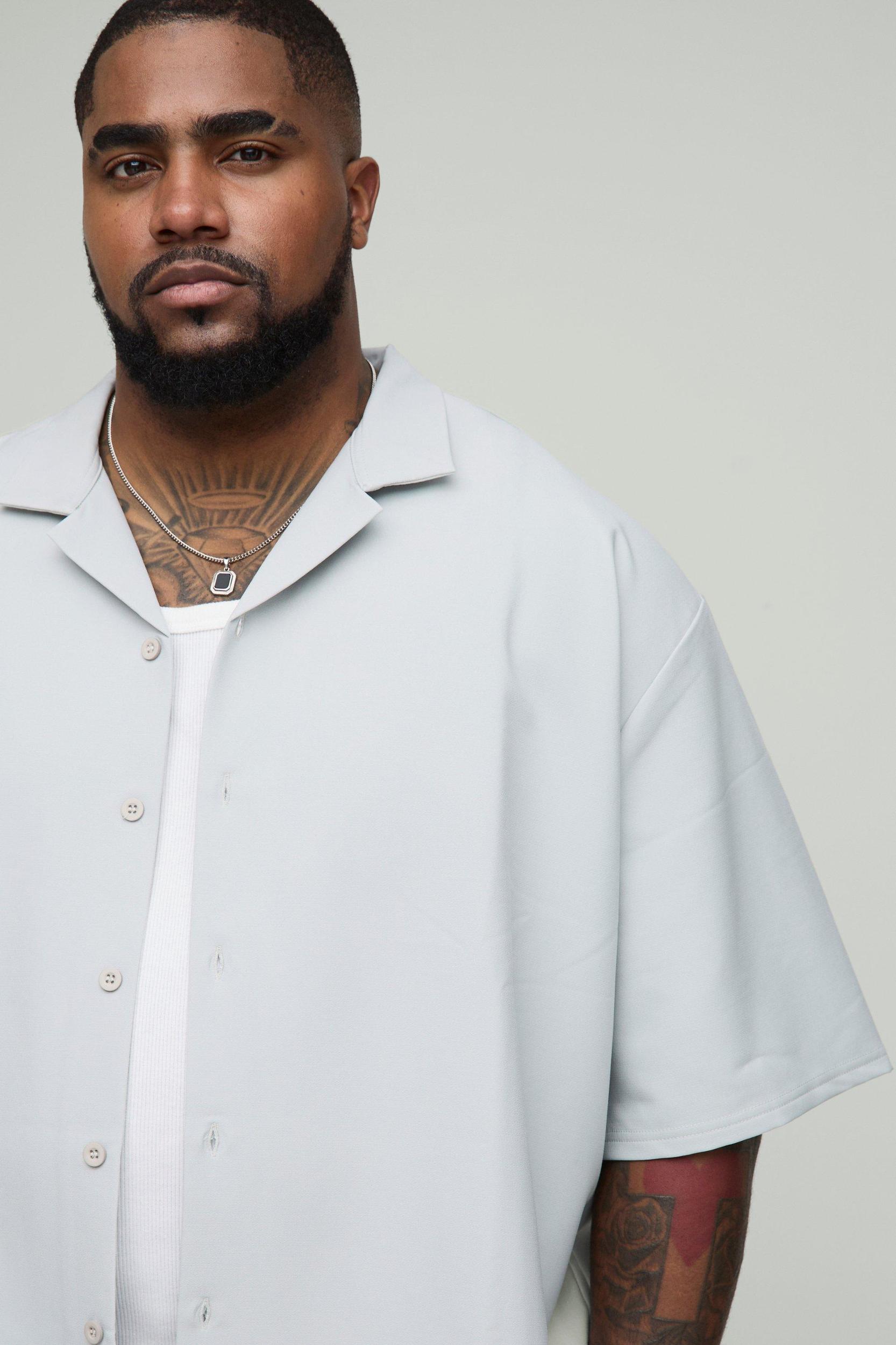 Plus Oversized Technical Stretch Revere Shirt | boohooMAN USA Product Image