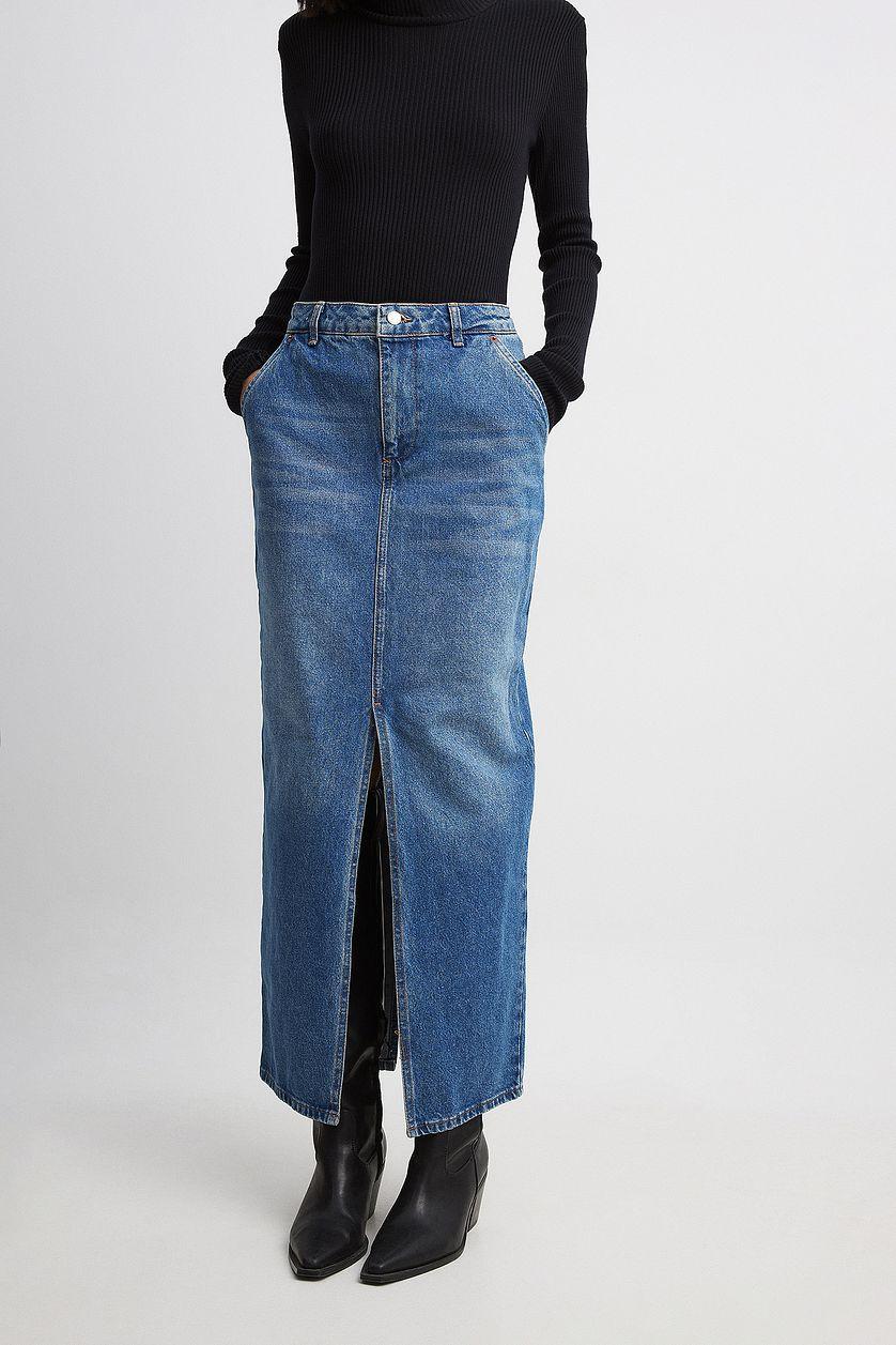 Slit Detailed Maxi Denim Skirt Product Image