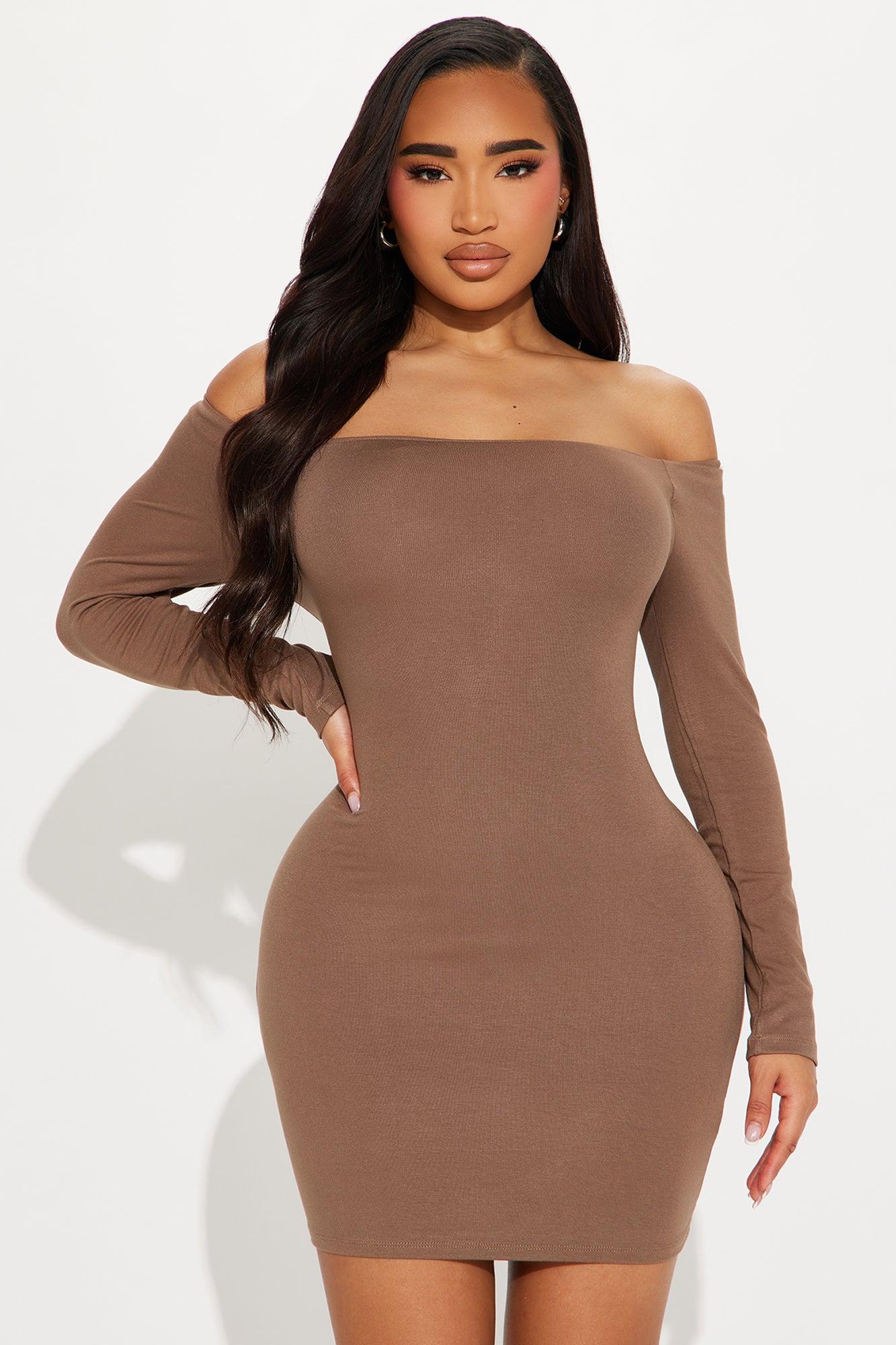 My Go To Off Shoulder Mini Dress - Mocha Product Image