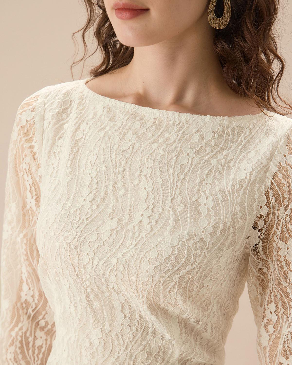 Apricot Lace Boat Neck Long Sleeve Midi Dress Product Image