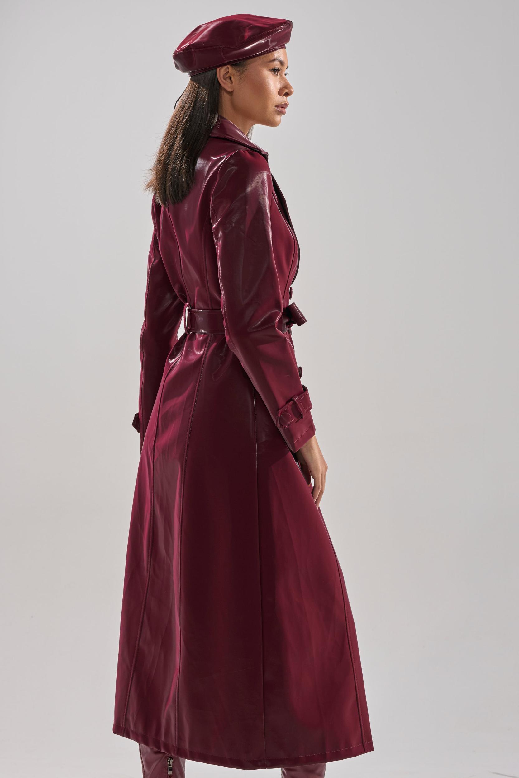 SANDO LIQUID VELVET TRENCH IN BURGUNDY Product Image