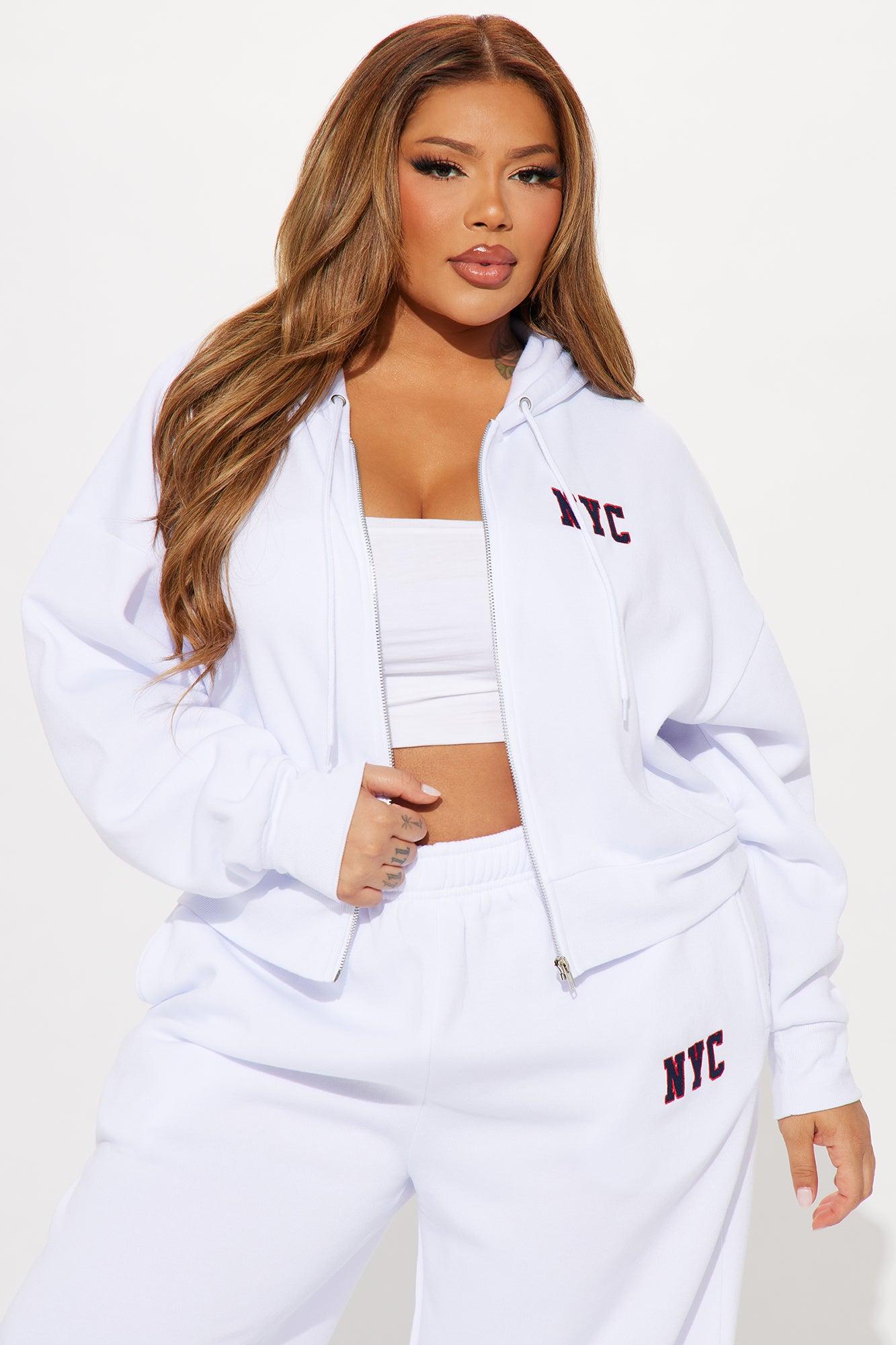 New York Cropped Zip Front Hoodie - White Product Image