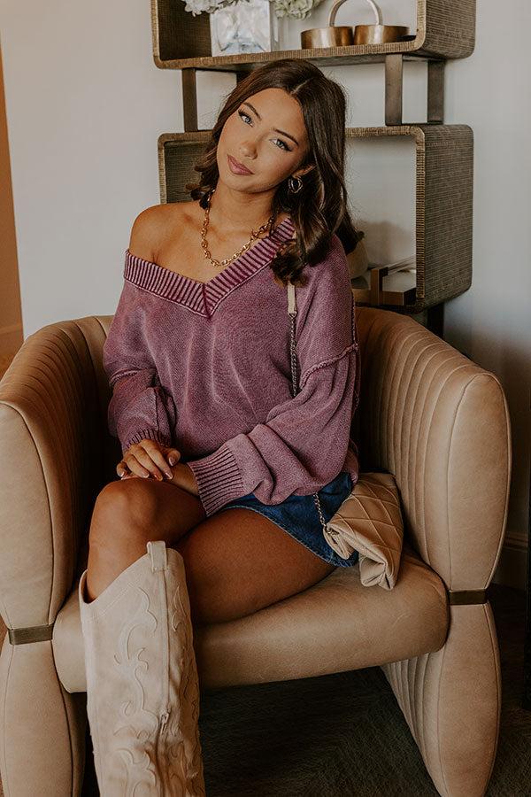 Cozy Mindset Vintage Wash Knit Sweater in Wine Product Image