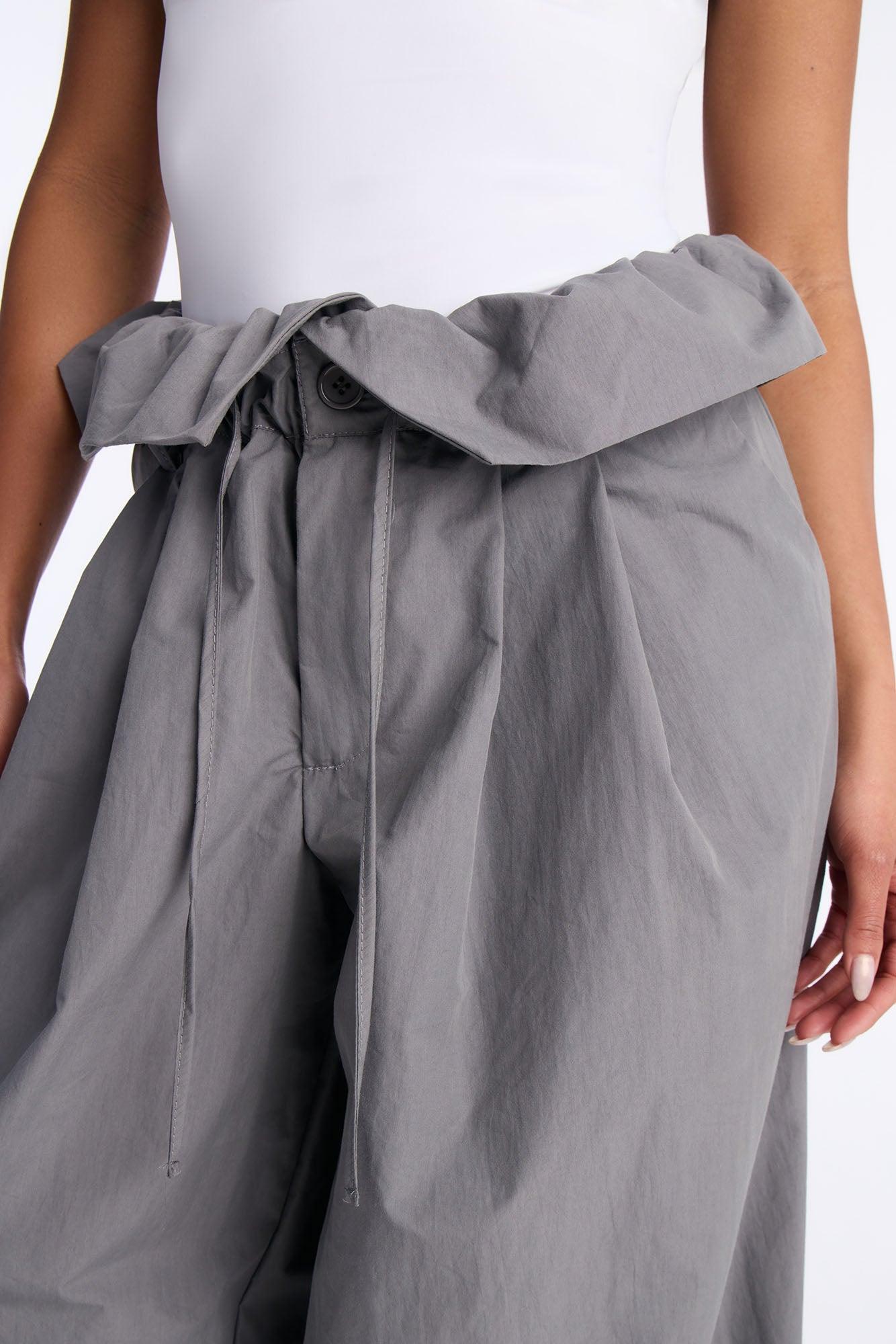 All Strings Attached Fold Over Waist Windbreaker Pant 33″ - Grey Female Product Image