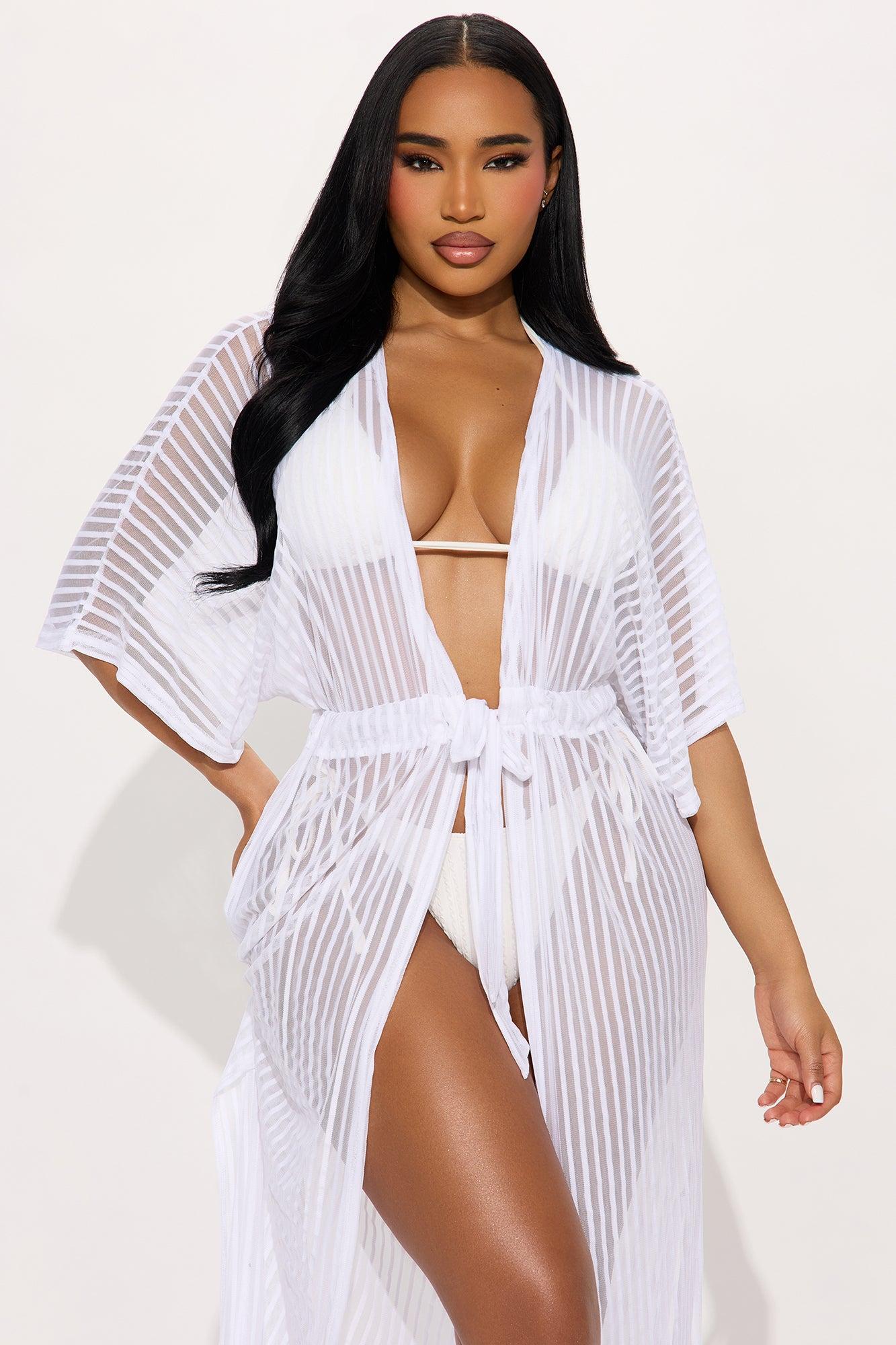 Beach Shade Stripe Cover Up Maxi Kimono - White Product Image