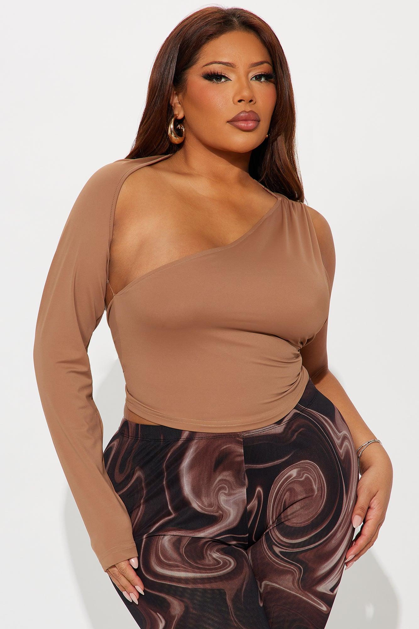 Warm Sensation Cropped Long Sleeve Top - Mocha Female Product Image