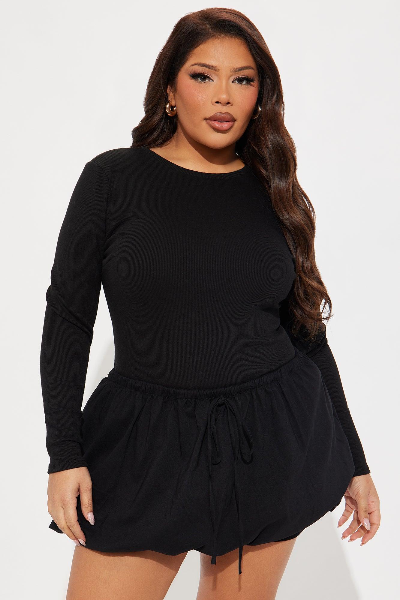 Remy Long Sleeve Bubble Mini Dress - Black Product Image