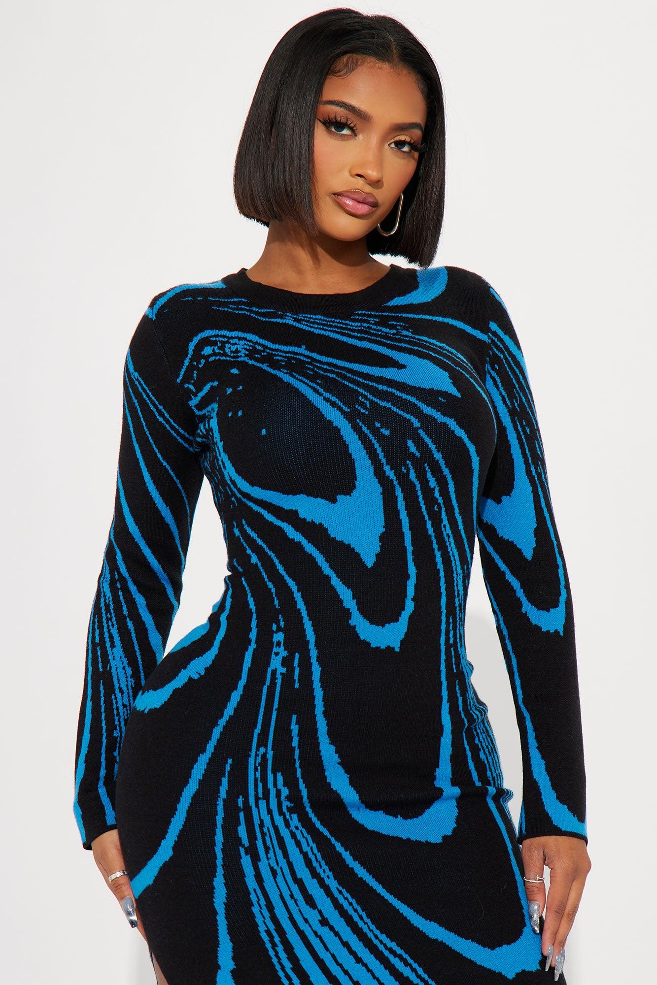 Amara Abstract Sweater Maxi Dress - Blue/combo Female Product Image
