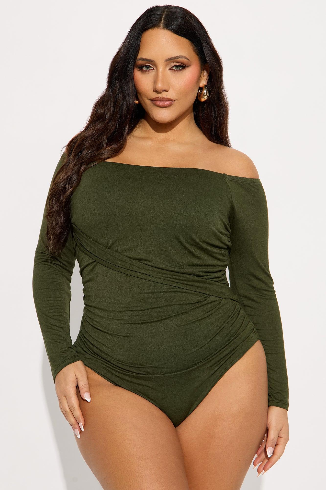 Gilda Off Shoulder Long Sleeve Bodysuit - Olive Female Product Image