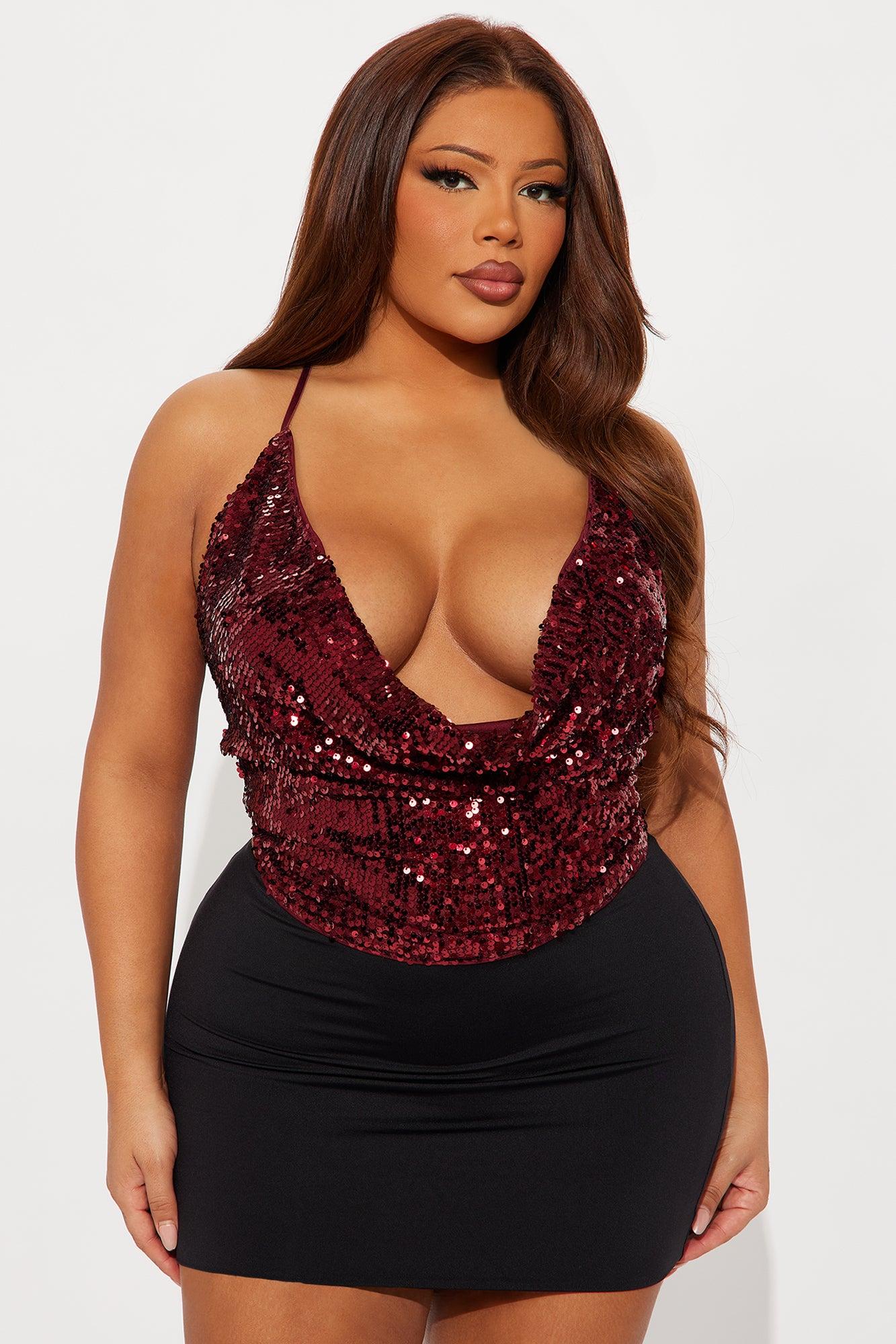 Maxine Sequin One Shoulder Cowl Neck Top - Burgundy Female Product Image