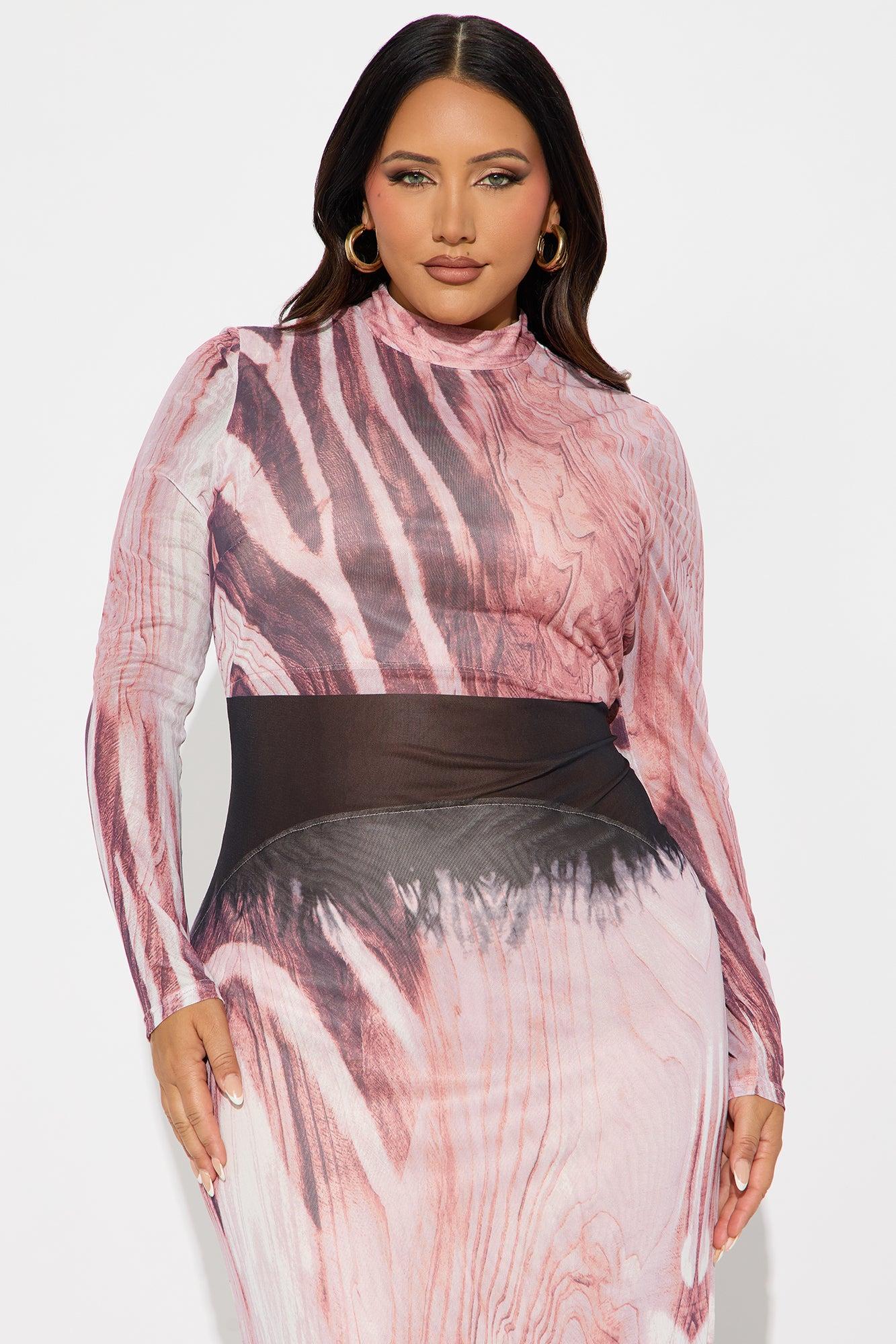 Wild Side Mock Neck Maxi Dress - Pink/combo Female Product Image