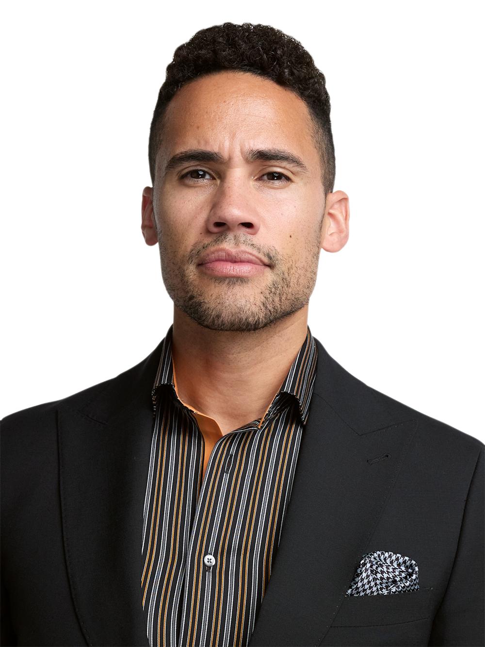 Wool Stretch Bengaline Single Breasted Peak Lapel Suit - Black Product Image