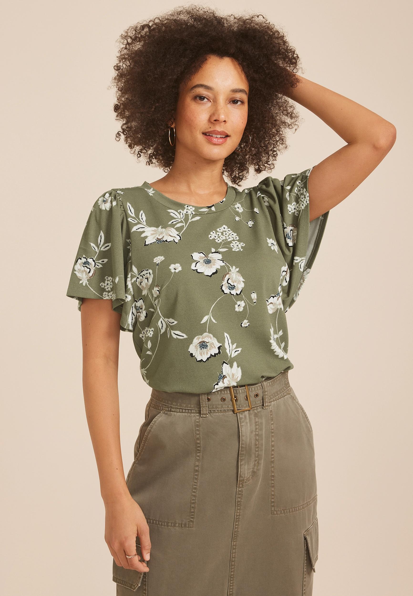 24/7 Charlotte Floral Flutter Sleeve Tee Product Image