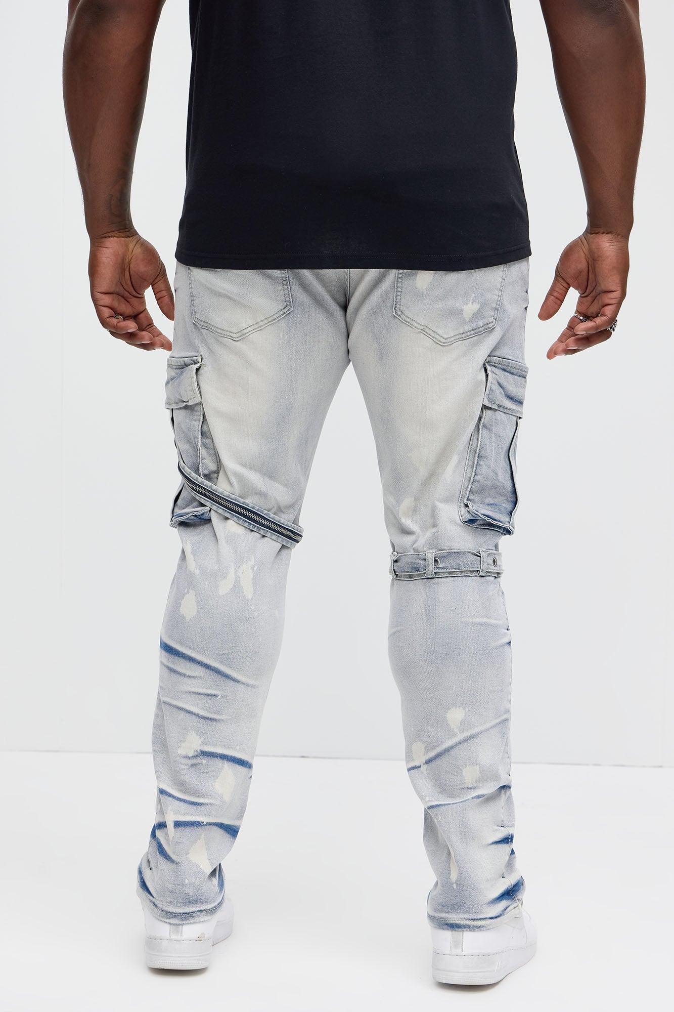 Buckle And Strap Stacked Skinny Jeans - Light Wash Product Image