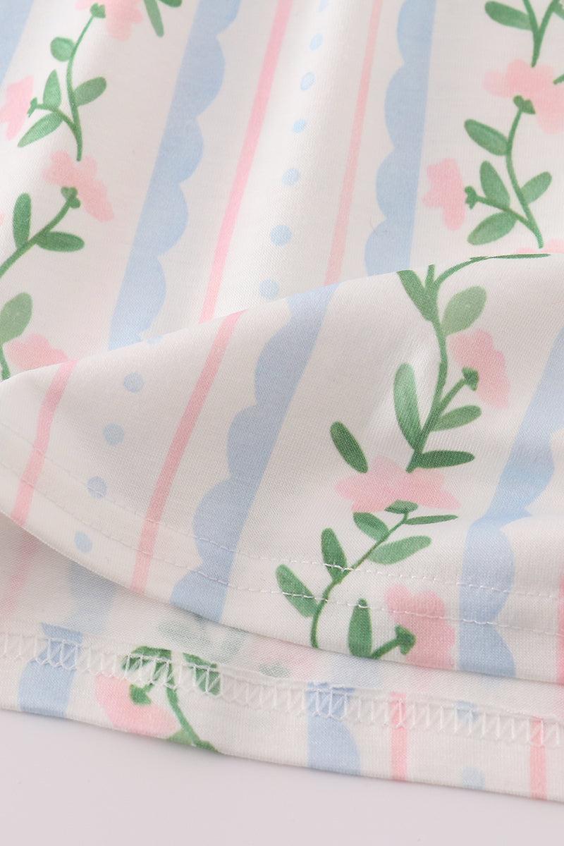 Blue floral print ruffle shorts set Product Image