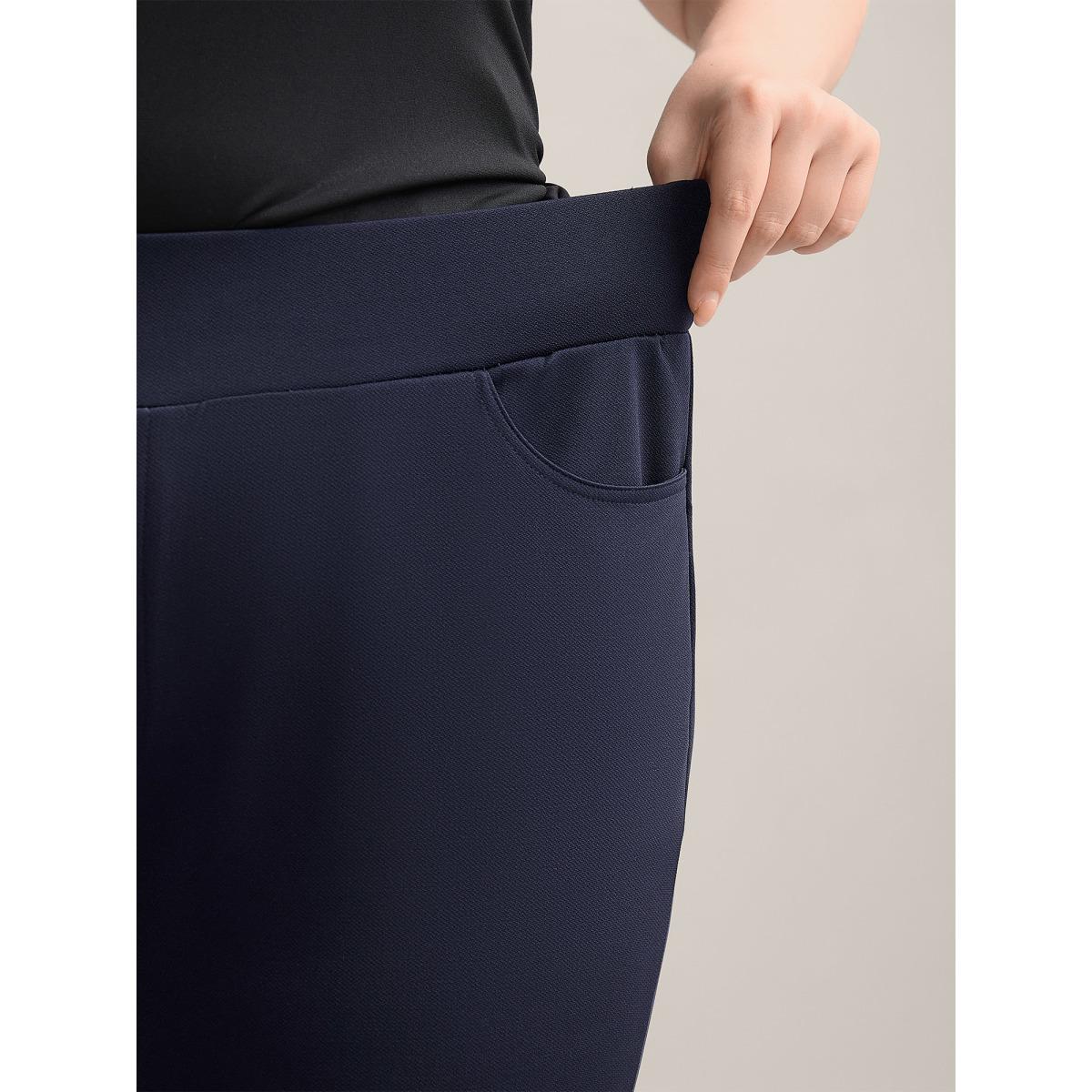 Plus Size Stretchy Waist Slit Tight-Fit Leggings Women Midnight Workwear Essentials Skinny Mid Rise Work Pants BloomChic 18-20/2X Product Image