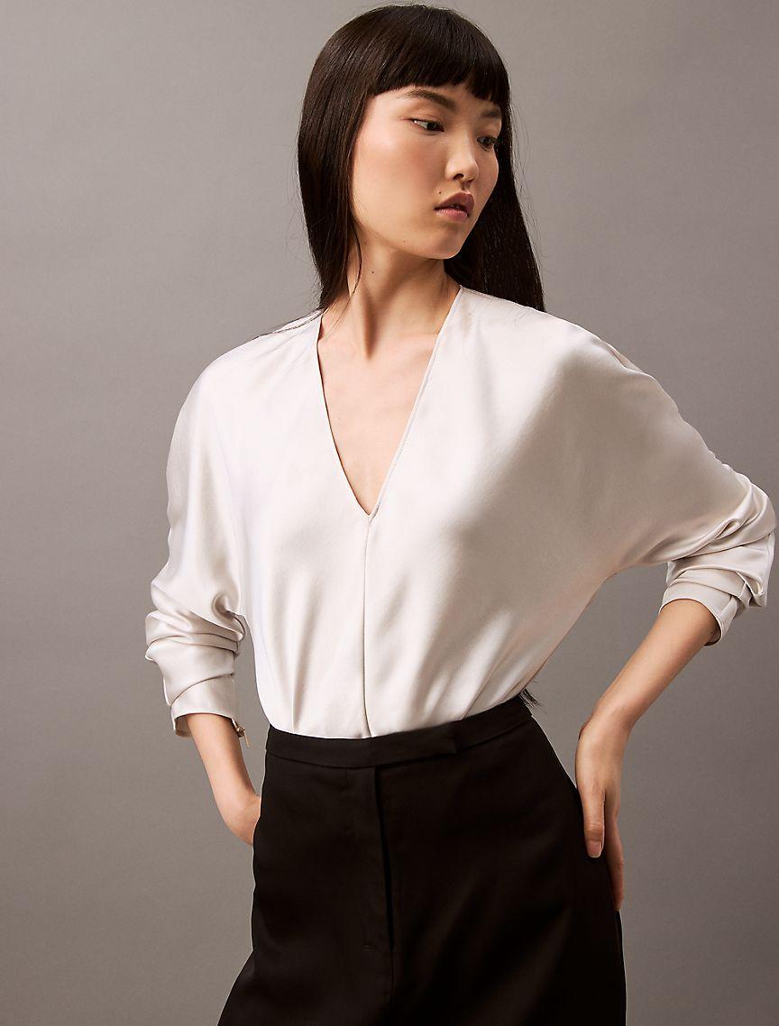 Satin V-Neck Blouse Product Image
