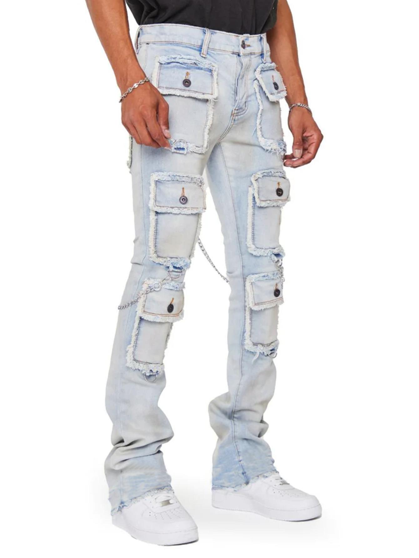Sopula Hiphop Fashion Multi-Pocket Straight Jeans Product Image