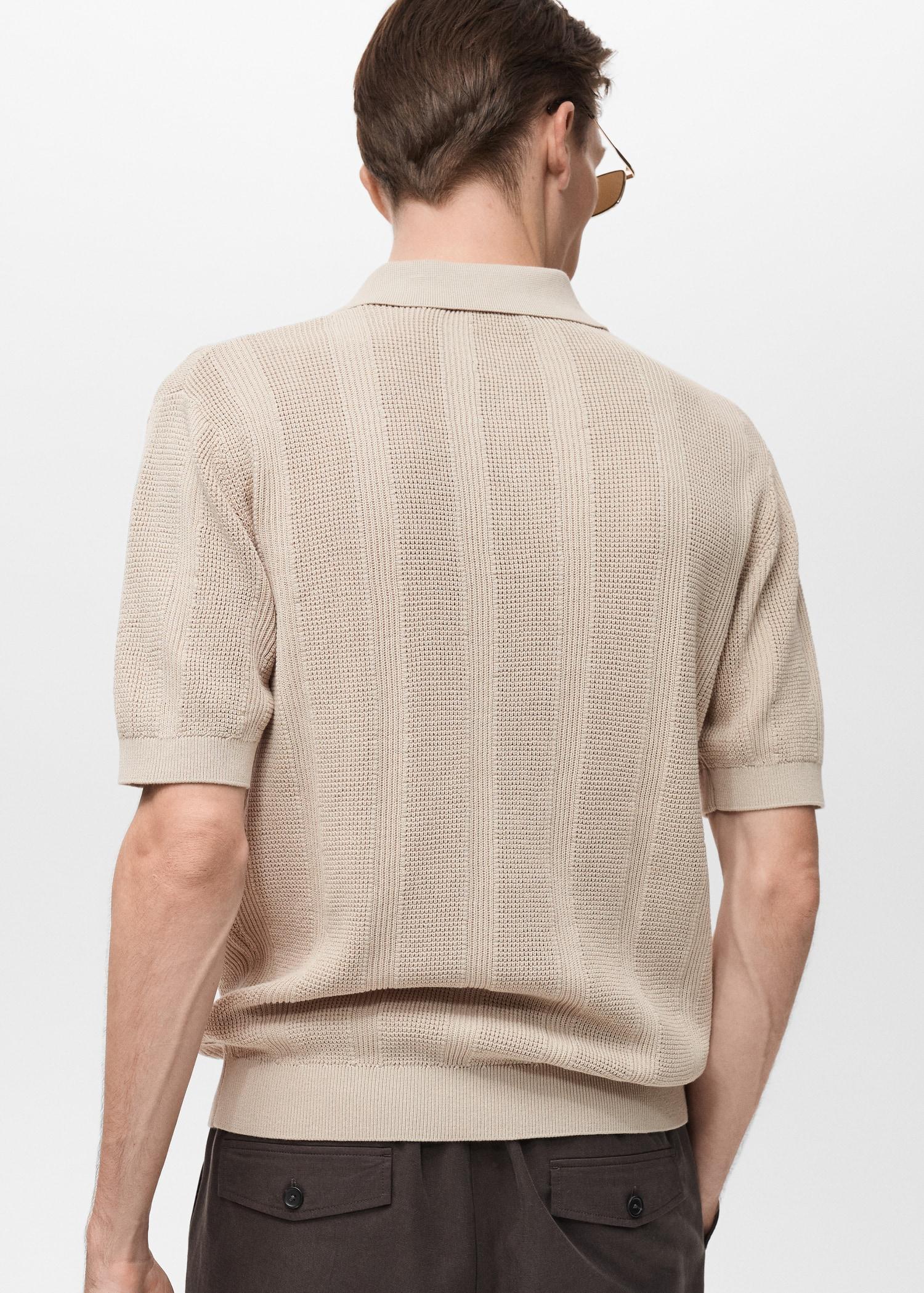 Striped openwork knitted polo shirt - Men | MANGO USA Product Image
