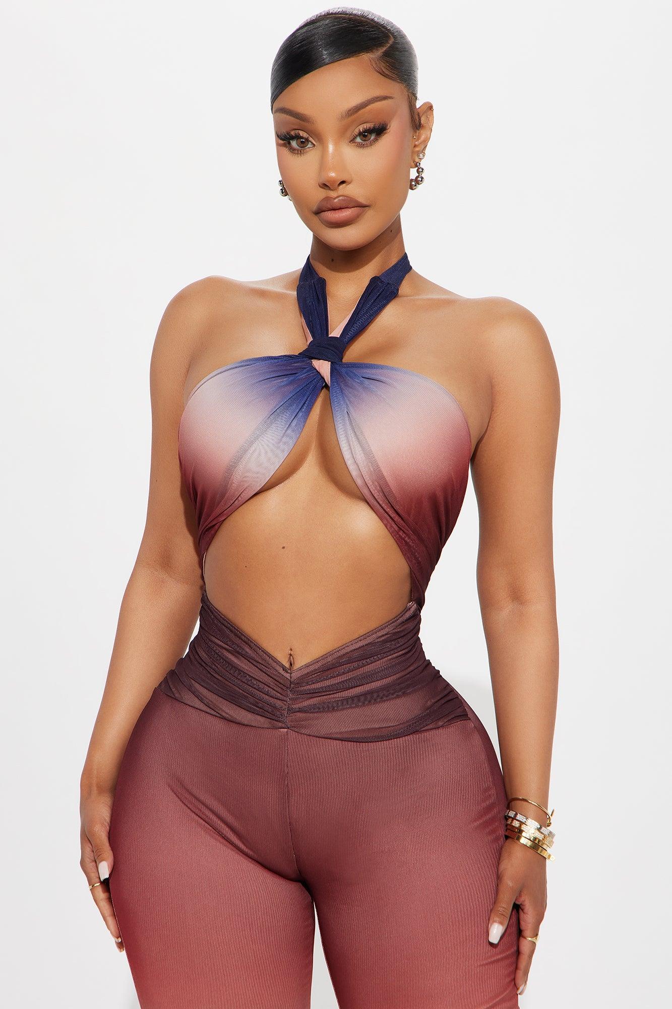 Lasting Glow Mesh Ombre Jumpsuit - Burgundy/combo Female Product Image