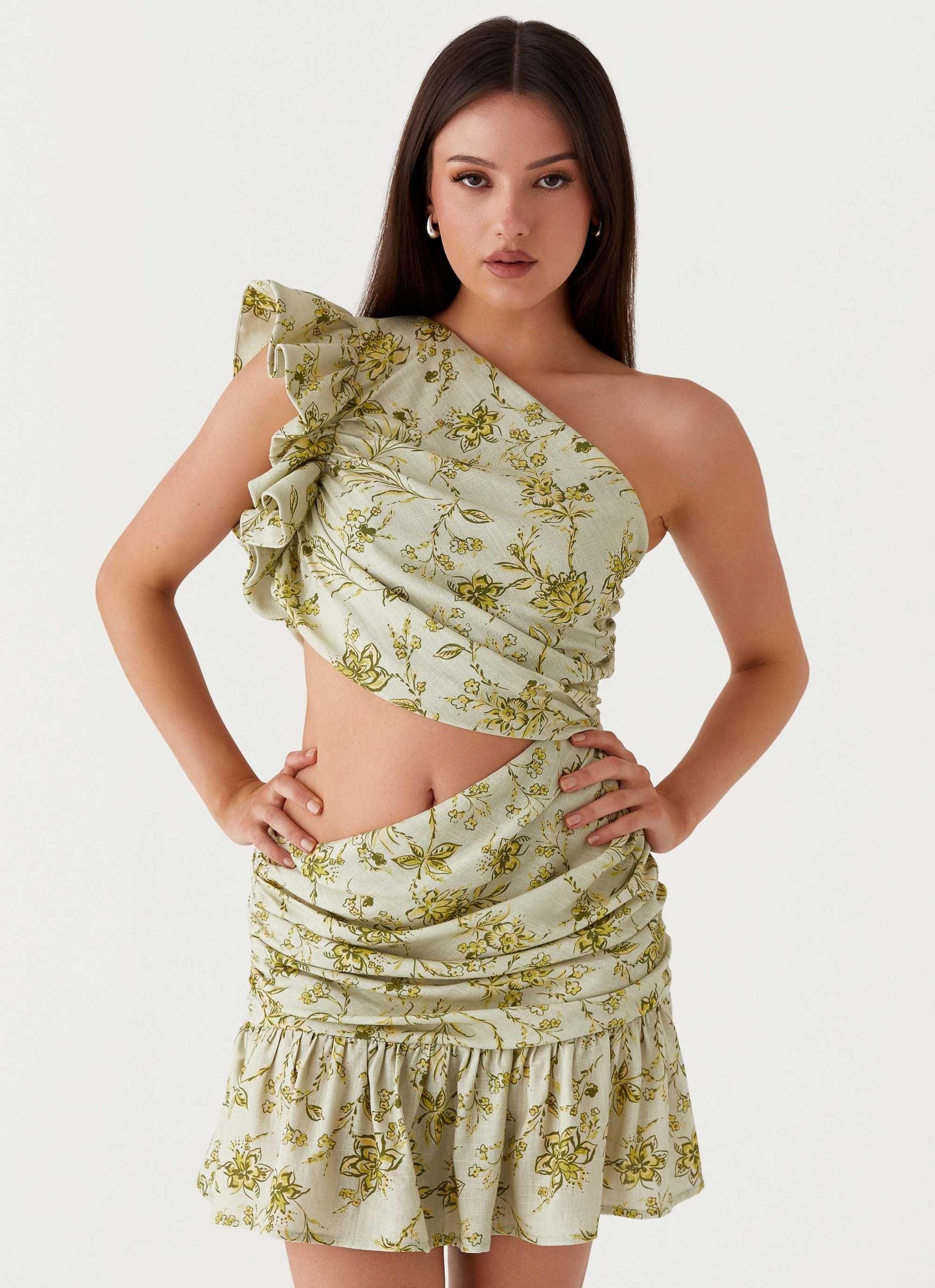 Maisie Linen Mini Dress - Sage Floral Product Image