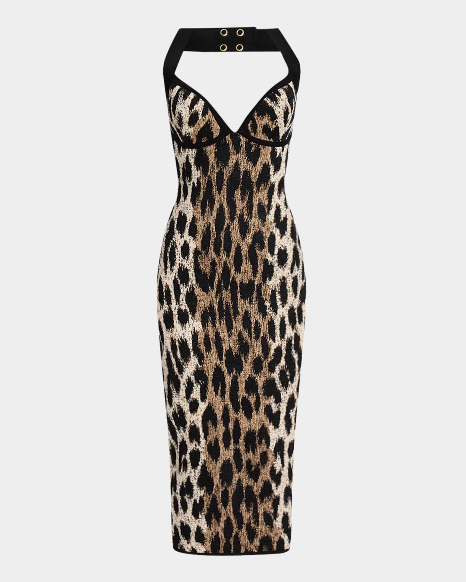 Leopard Jacquard Knit Halter Dress Product Image