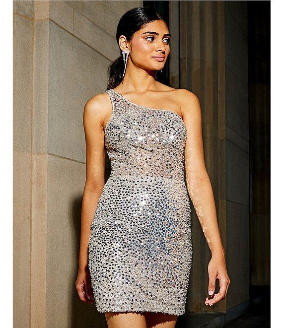GB Social One Shoulder Glitz Sequin Mini Dress Product Image