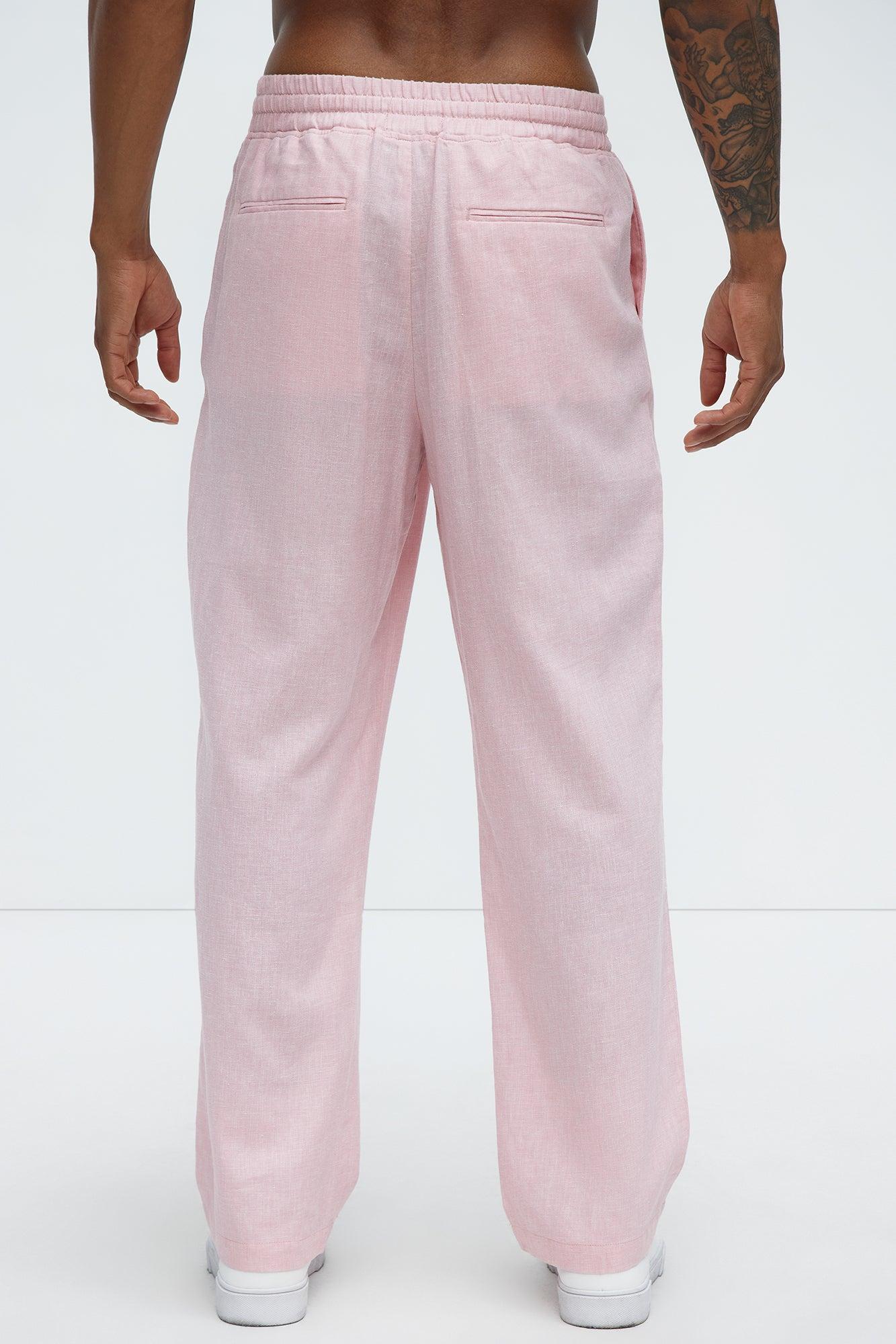 Bahamas Straight Linen Pants - Pink Product Image