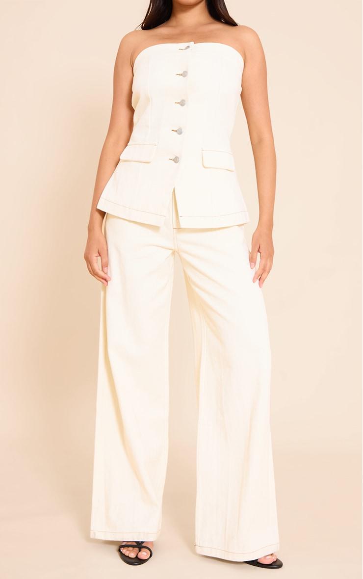 Ecru Tailored Style Wide Leg Jeans Product Image