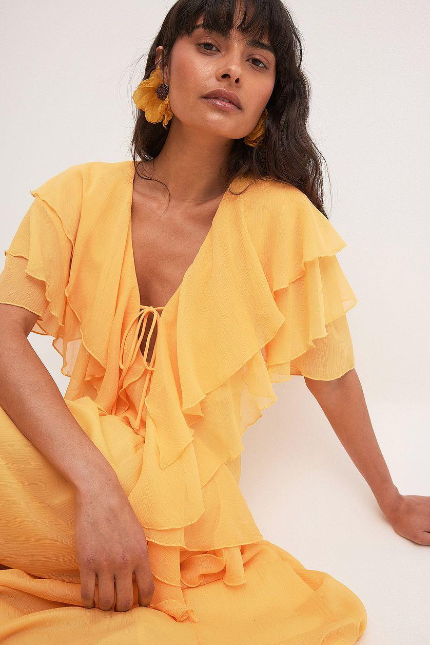 Chiffon Ruffles Detail Maxi Dress Product Image