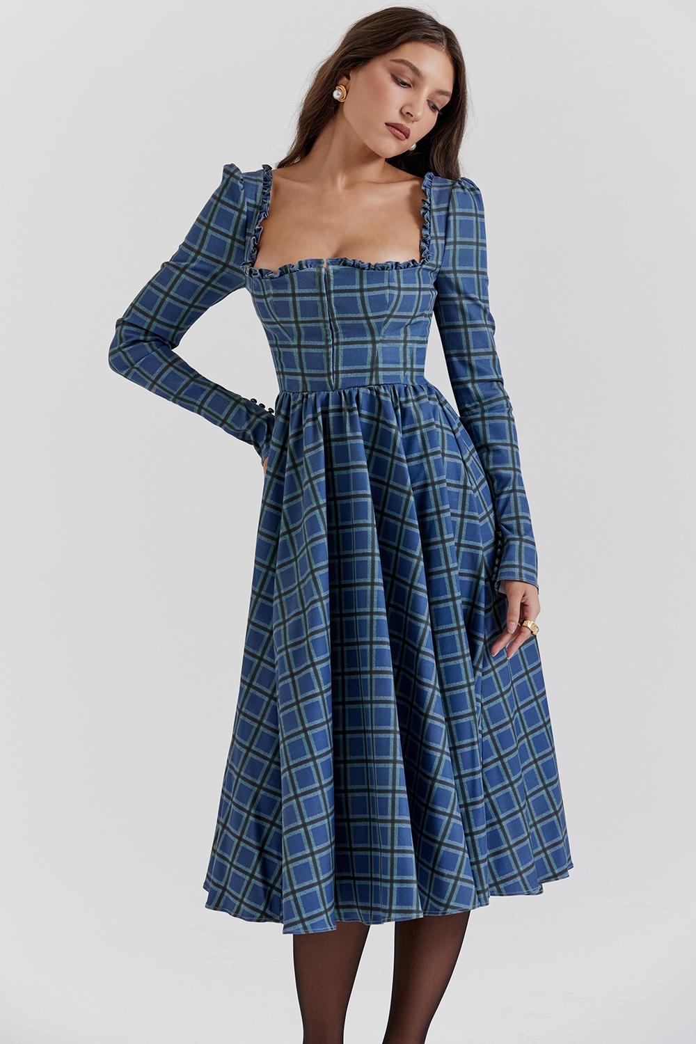 Delia  blue tartan midi dress Product Image