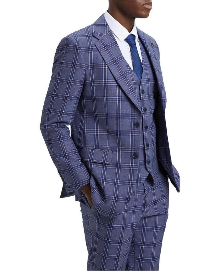 Stacy Adams - Hybrid Fit Plaid 3 Piece Purple Suit Product Image