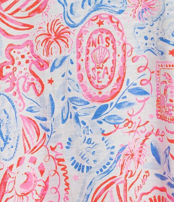 Lilly Pulitzer Etta Lil Sun Sea Sand Floral Print Scoop Neck Short Sleeve Top Product Image
