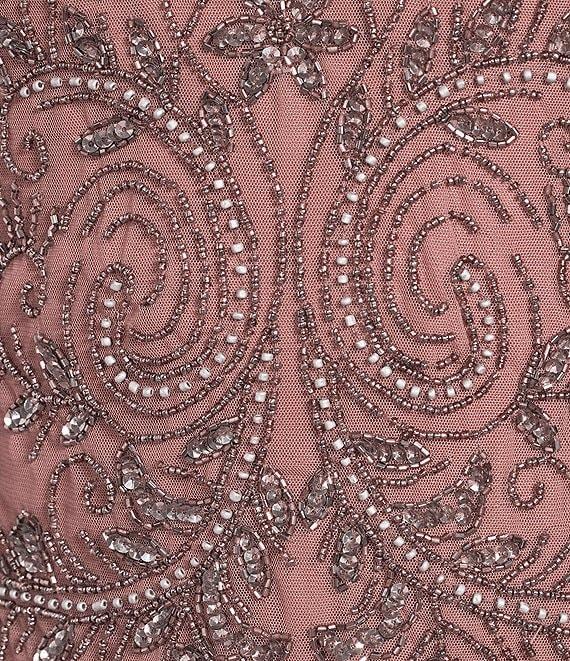 Pisarro Nights Beaded Illusion Boat Neck 3/4 Sleeve A-Line Dress Product Image