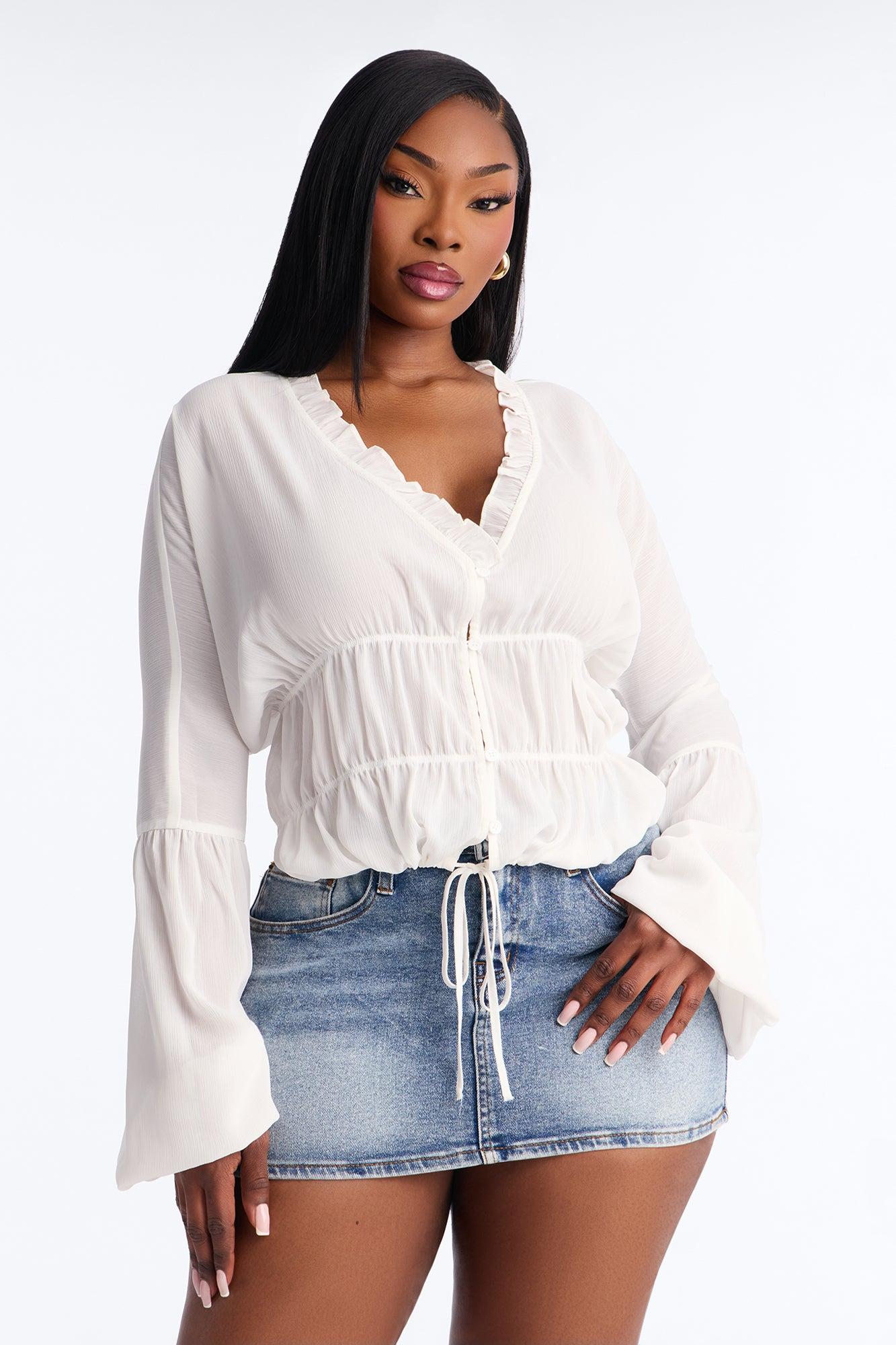 Let Them Stare Ruched Top - White Female Product Image